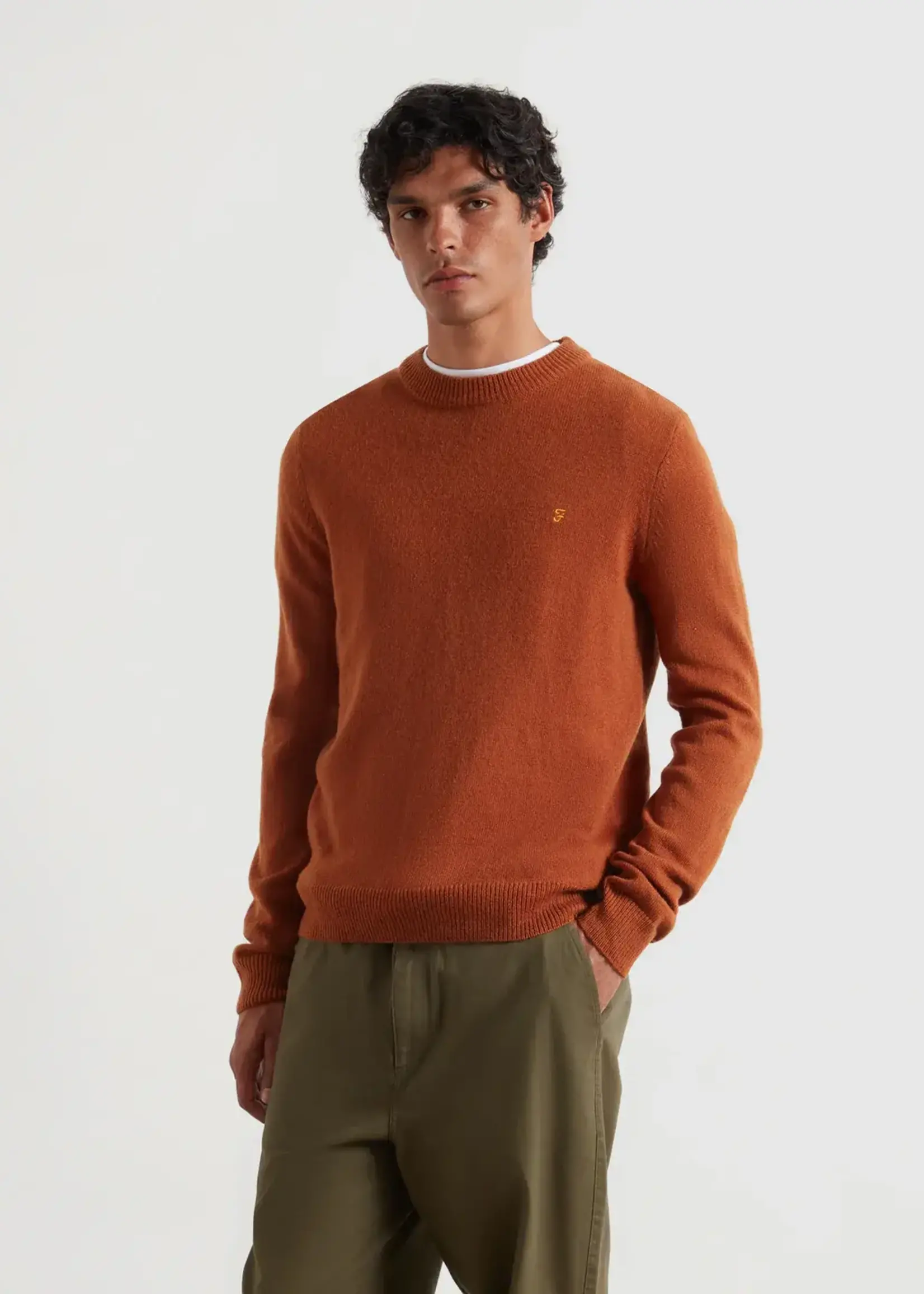 FARAH FARAH MAIDSTONE LAMBSWOOL CREW SWEATER BURNT OCHRE