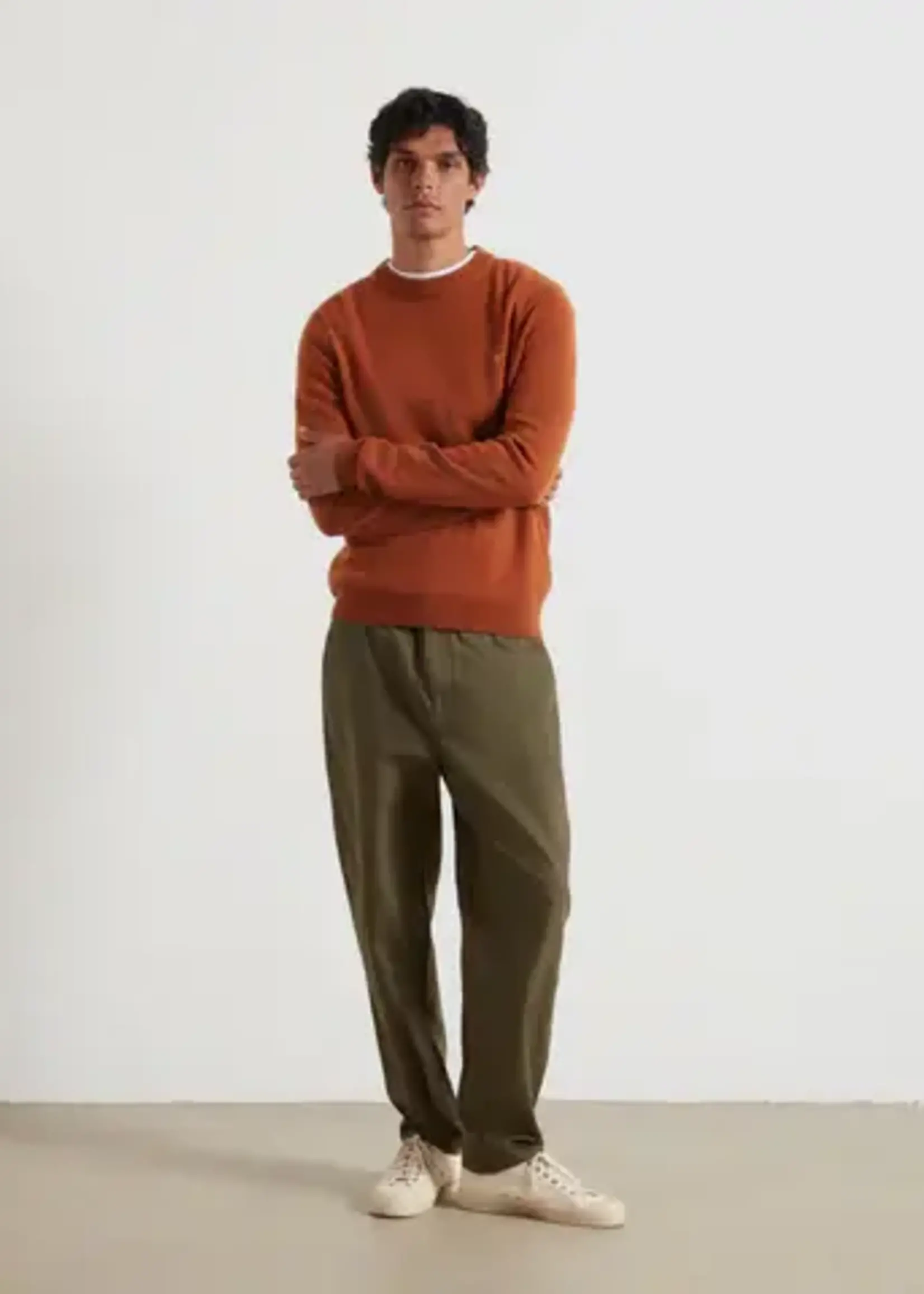 FARAH FARAH MAIDSTONE LAMBSWOOL CREW SWEATER BURNT OCHRE