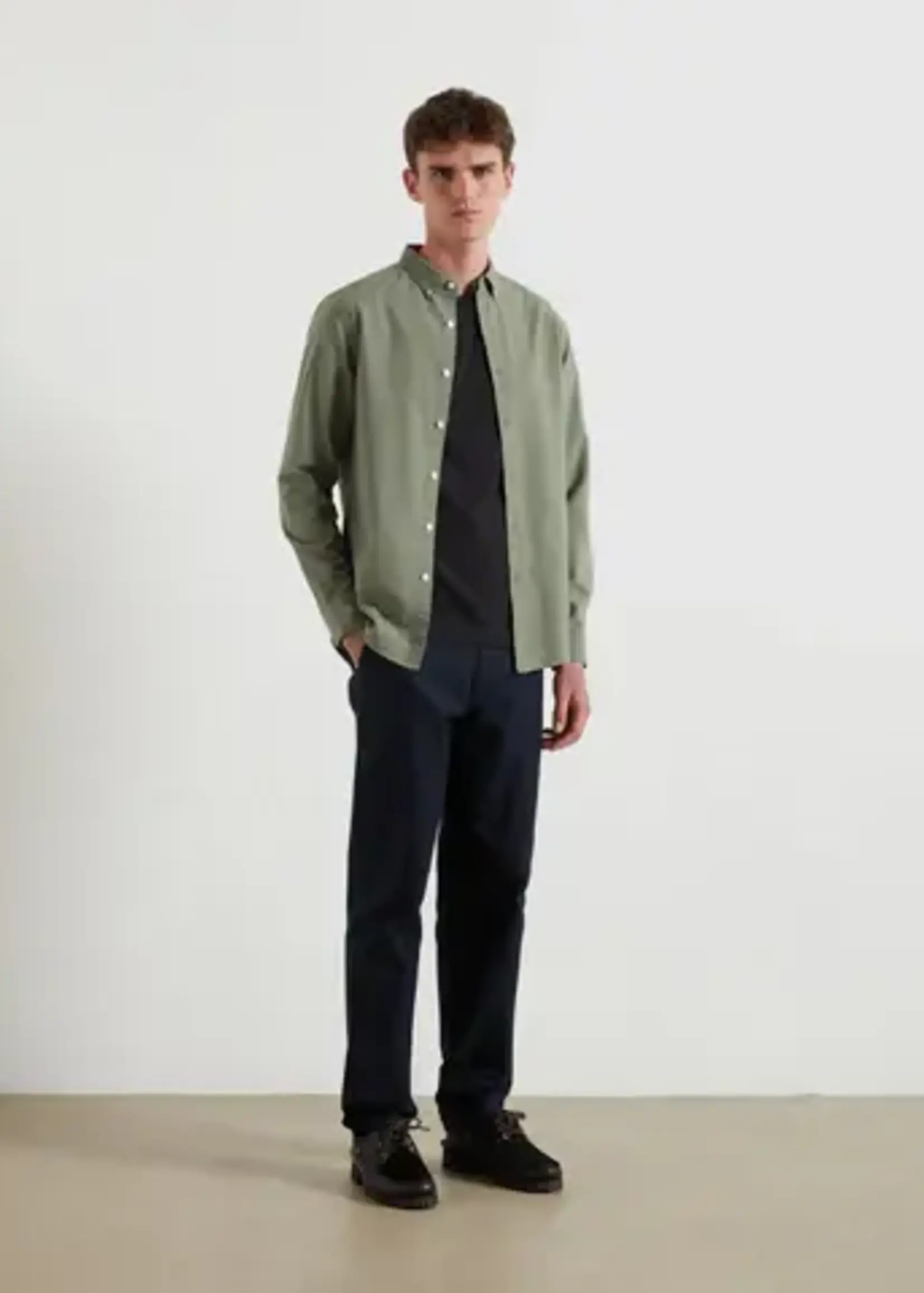 FARAH FARAH BREWER SLIM FIT ORGANIC COTTON OXFORD SHIRT TARRAGON GREEN