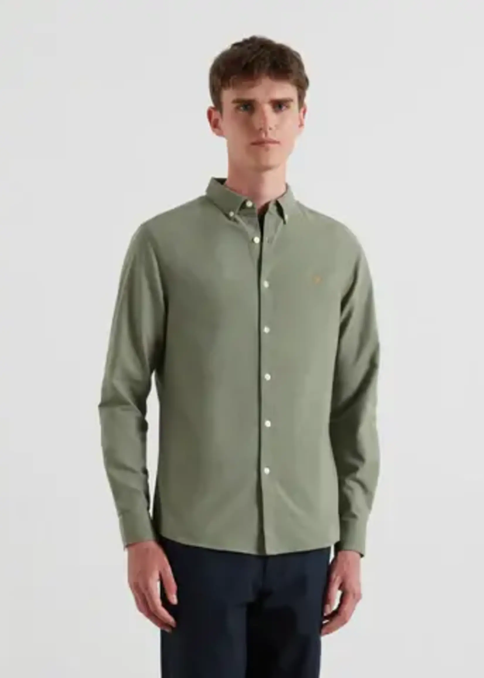 FARAH FARAH BREWER SLIM FIT ORGANIC COTTON OXFORD SHIRT TARRAGON GREEN