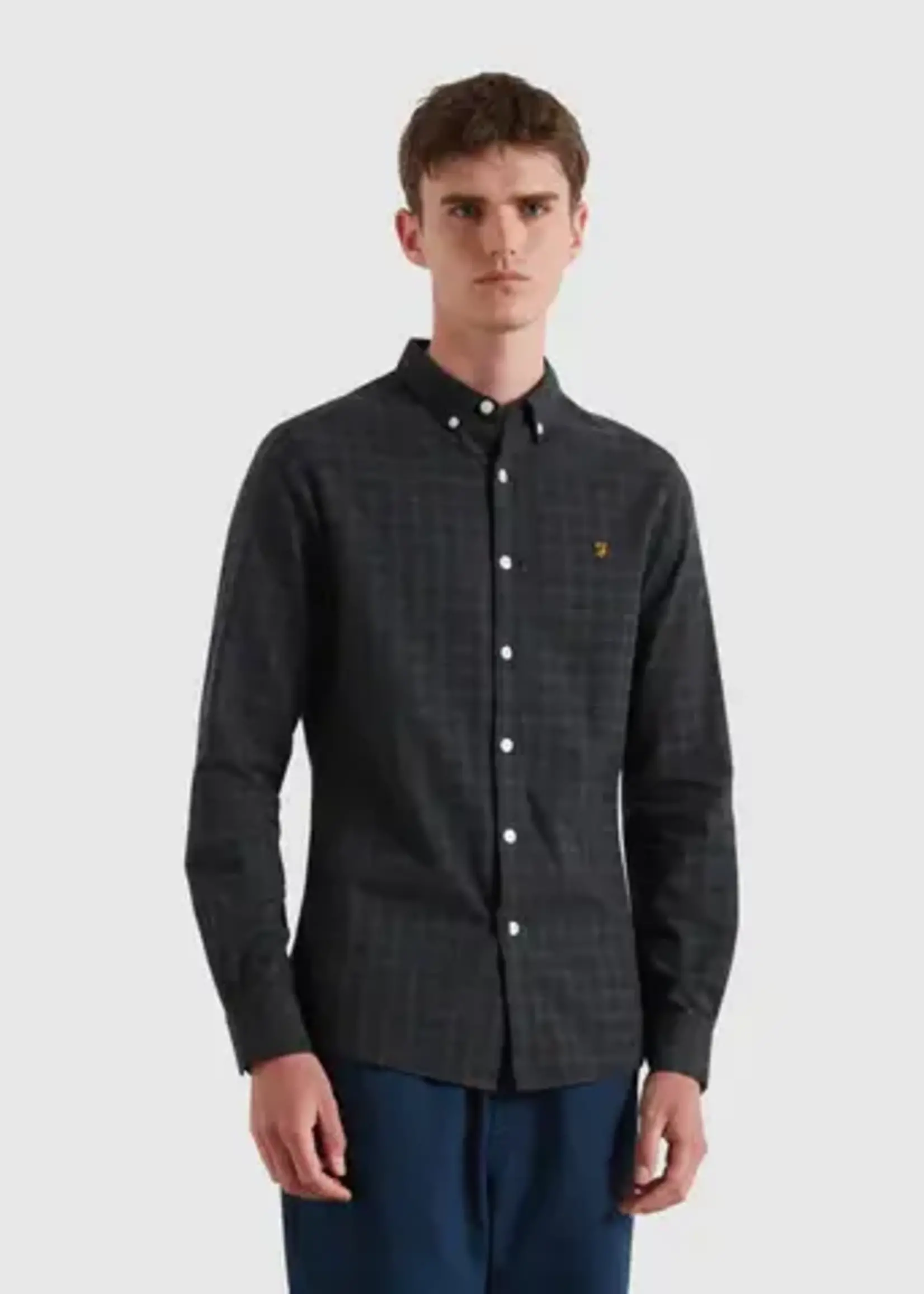 FARAH FARAH MILNERS WINDOWPANE SLIM FIT ORGANIC COTTON TRUE NAVY MARL