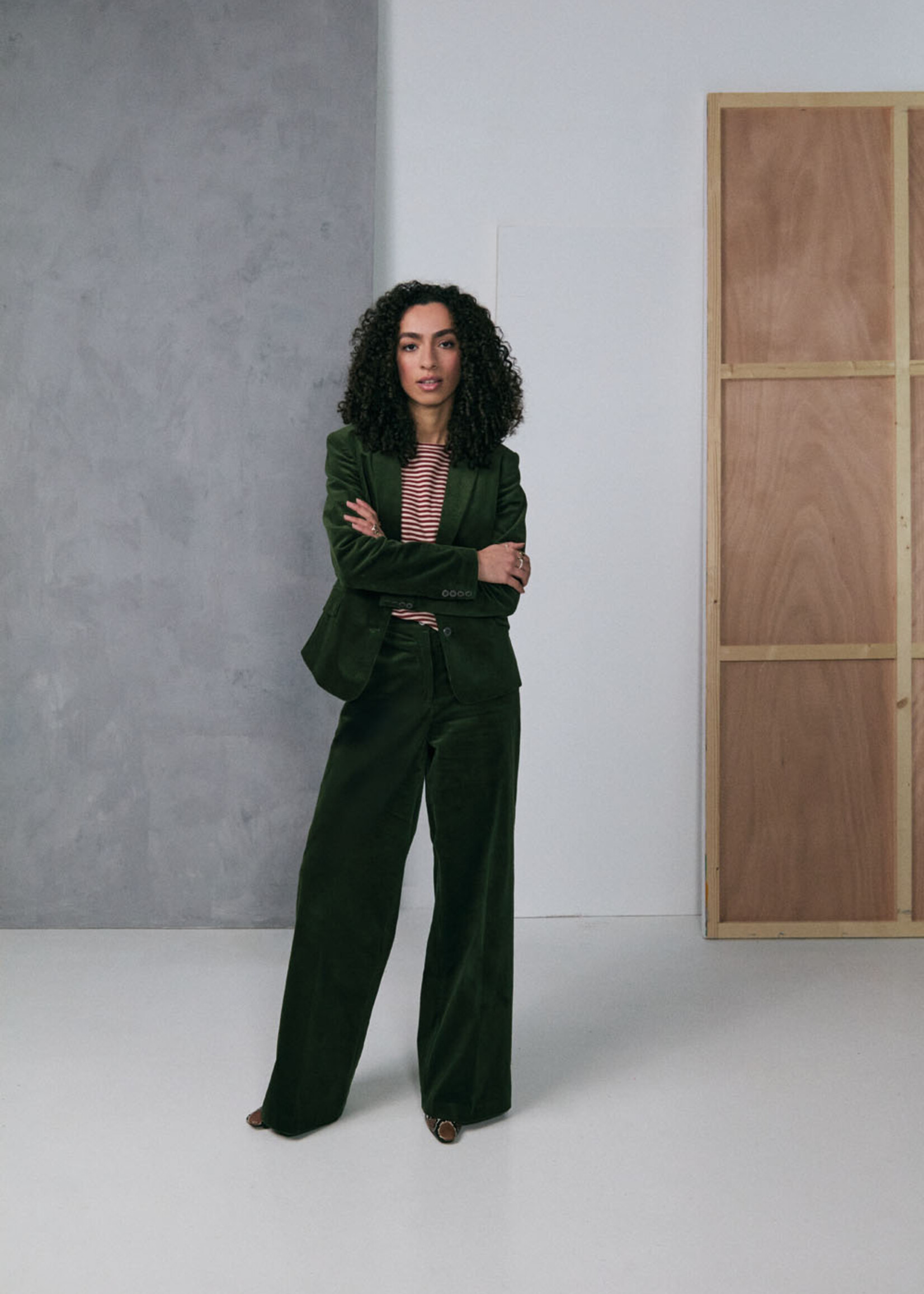 ZILCH ZILCH FLORA WIDE LEG CORD TROUSER DARK GREEN