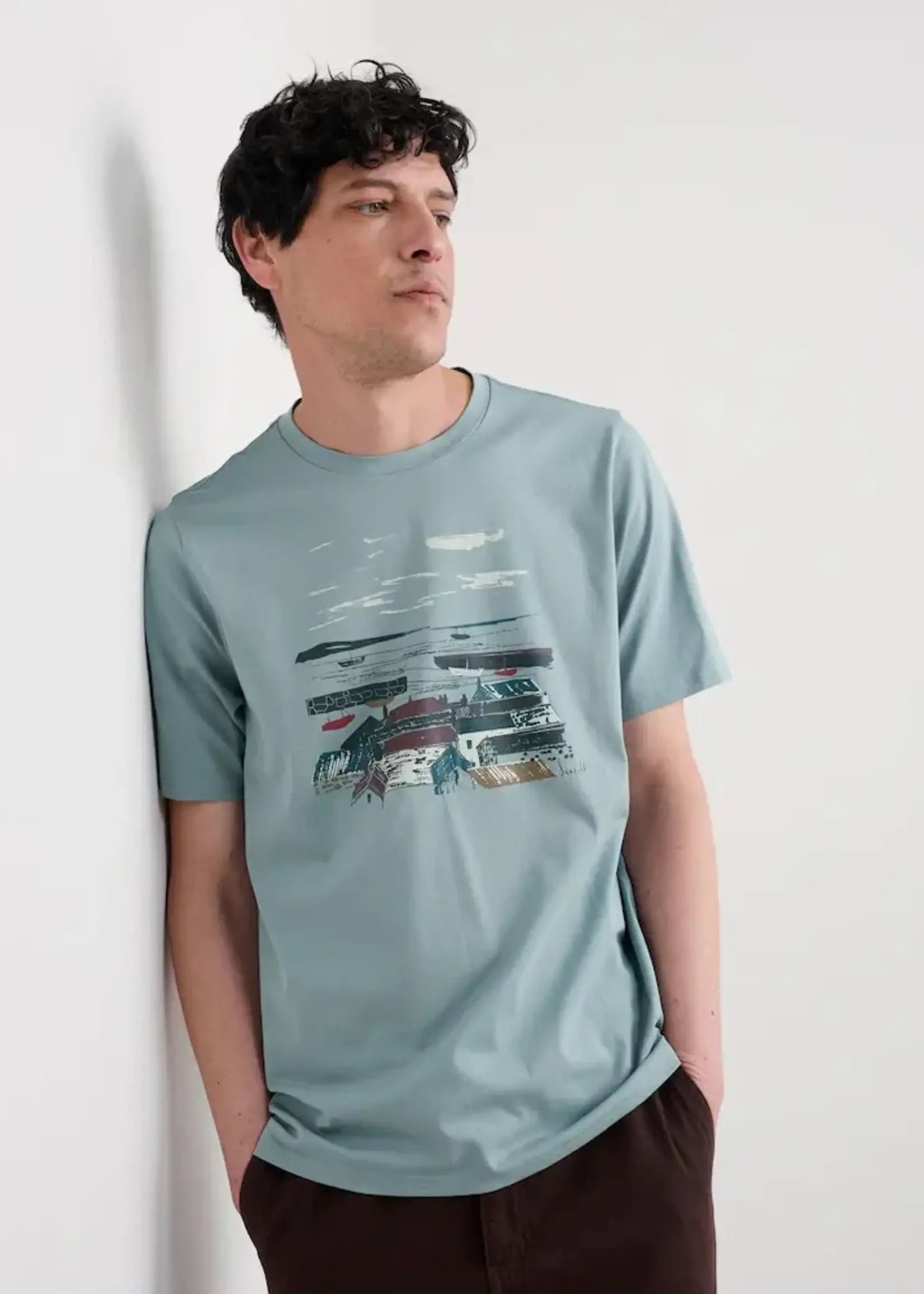 SEASALT CORNWALL SEASALT MEN’S MIDWATCH T SHIRT HARBOUR VIEW LIGHT WADE