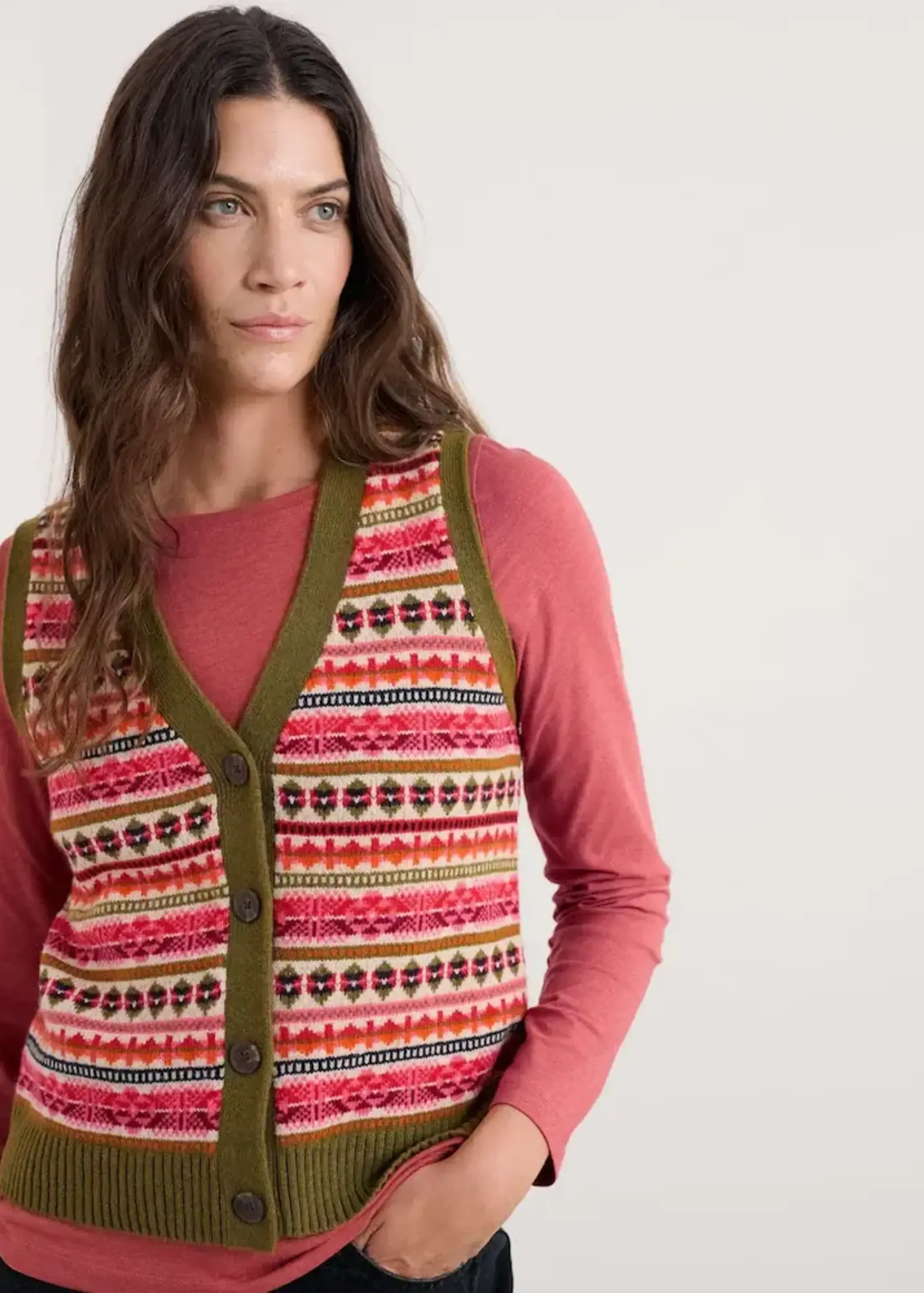 SEASALT CORNWALL SEASALT PERCELLA COVE WAISTCOAT VEST MERINO SCILLIA ARAN MULTI