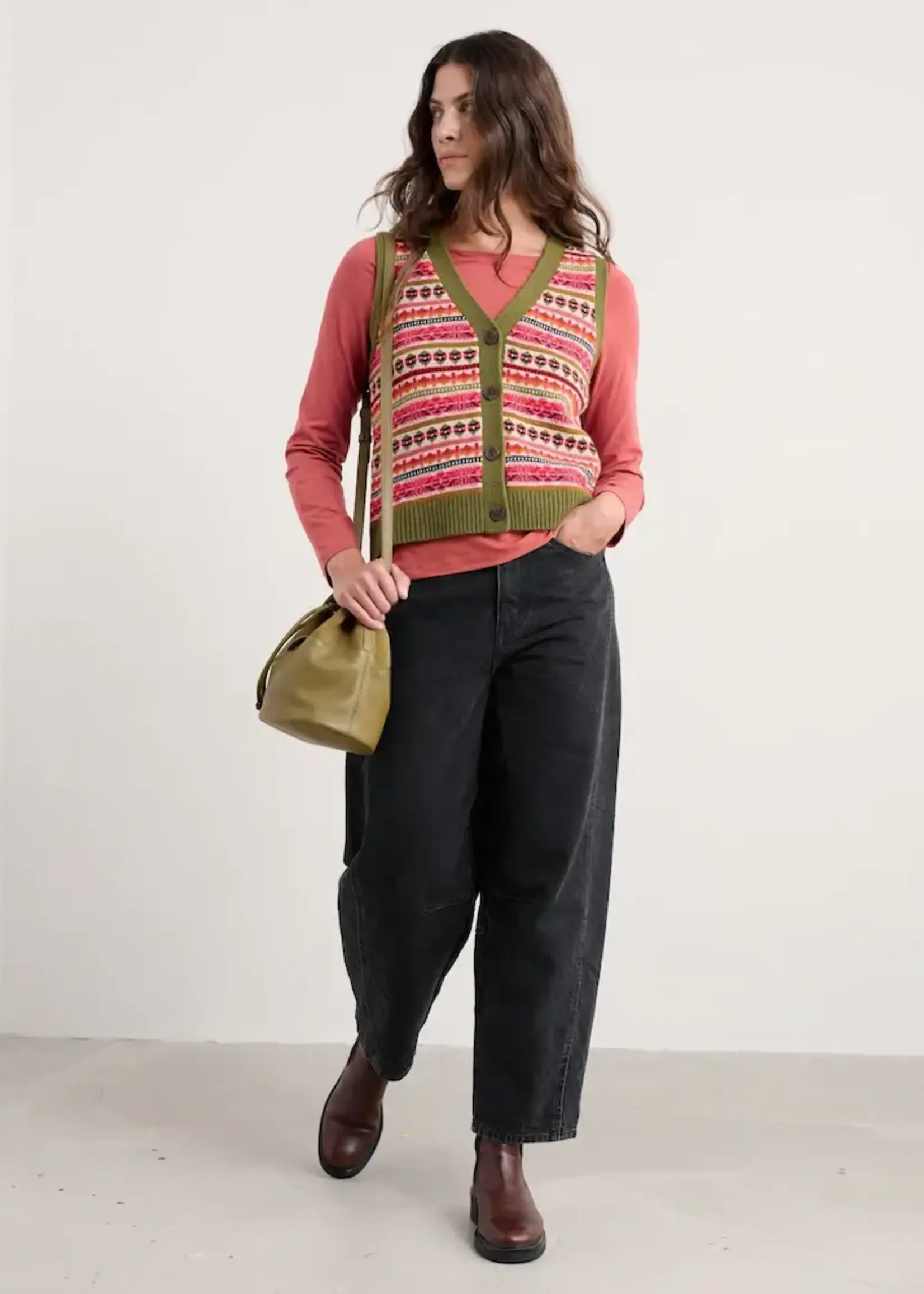 SEASALT CORNWALL SEASALT PERCELLA COVE WAISTCOAT VEST MERINO SCILLIA ARAN MULTI