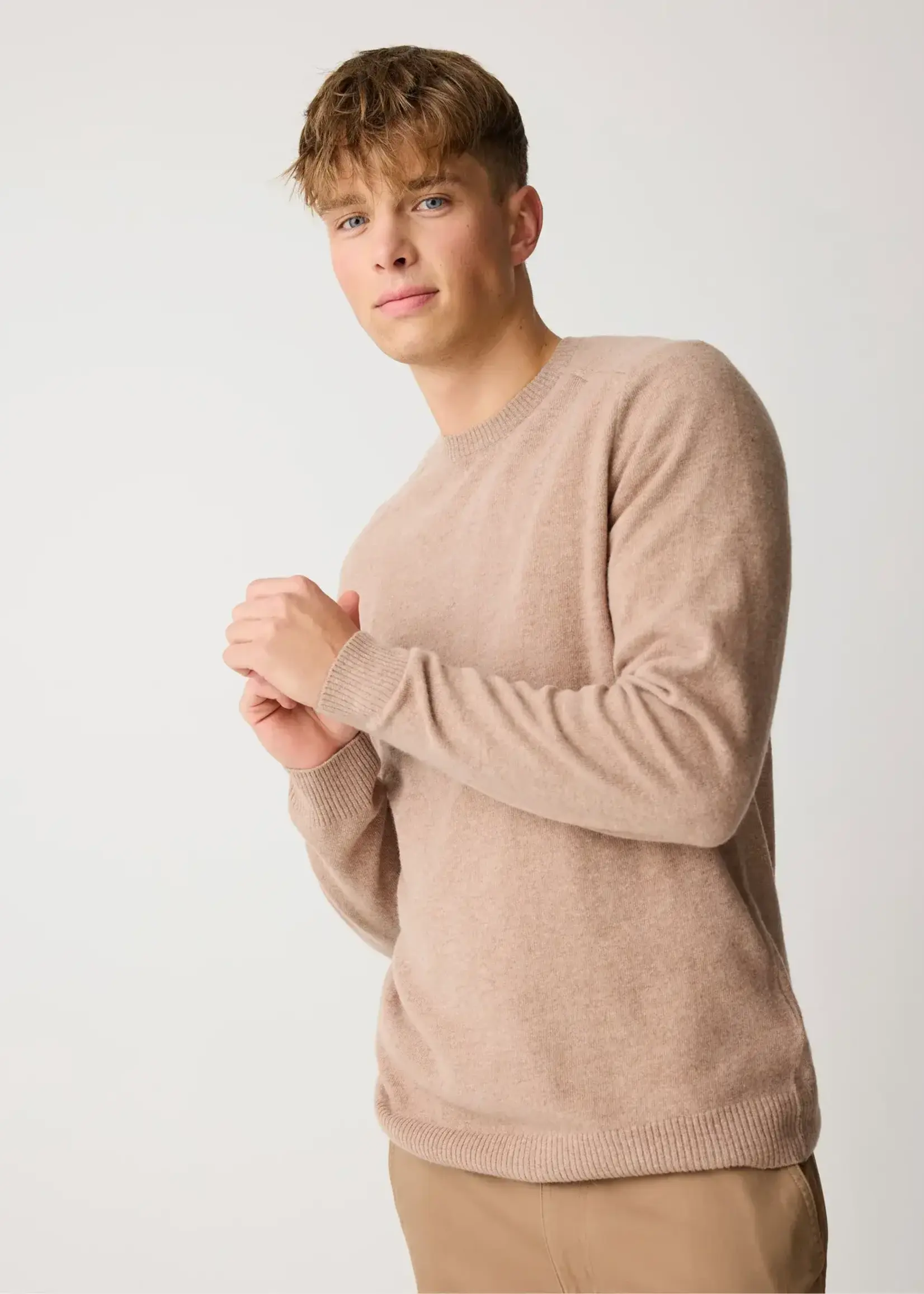 KNOWLEDGE COTTON APPAREL KNOWLEDGE COTTON APP LAMBSWOOL CREW NECK KELP MELANGE