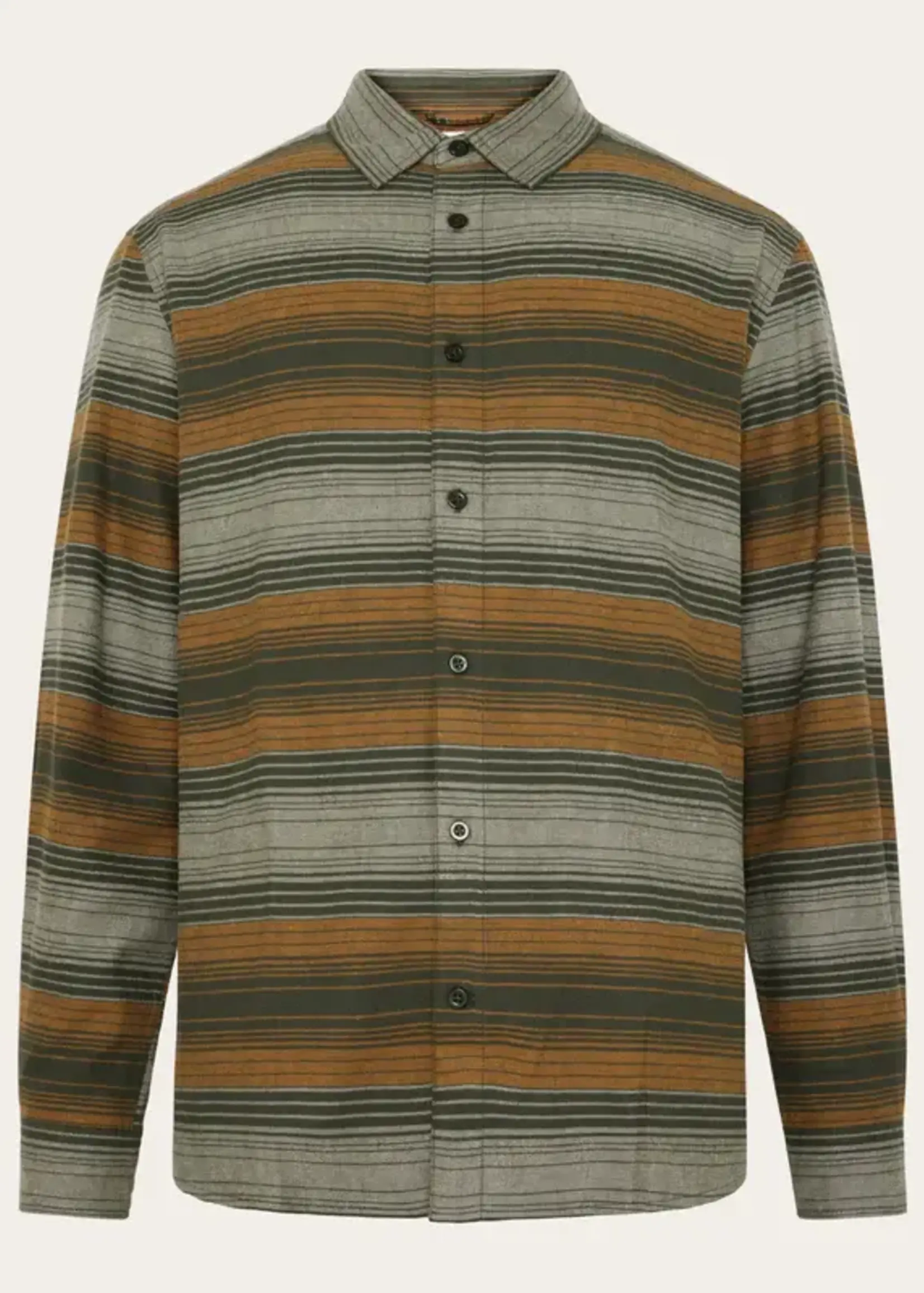KNOWLEDGE COTTON APPAREL KNOWLEDGE COTTON APP OC CHECKED FLANEL SHIRT GREEN STRIPE