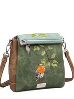 HIDIHI HIDIHI TWEET SCHOUDERTAS LIGHT GREEN DARK BROWN TT03