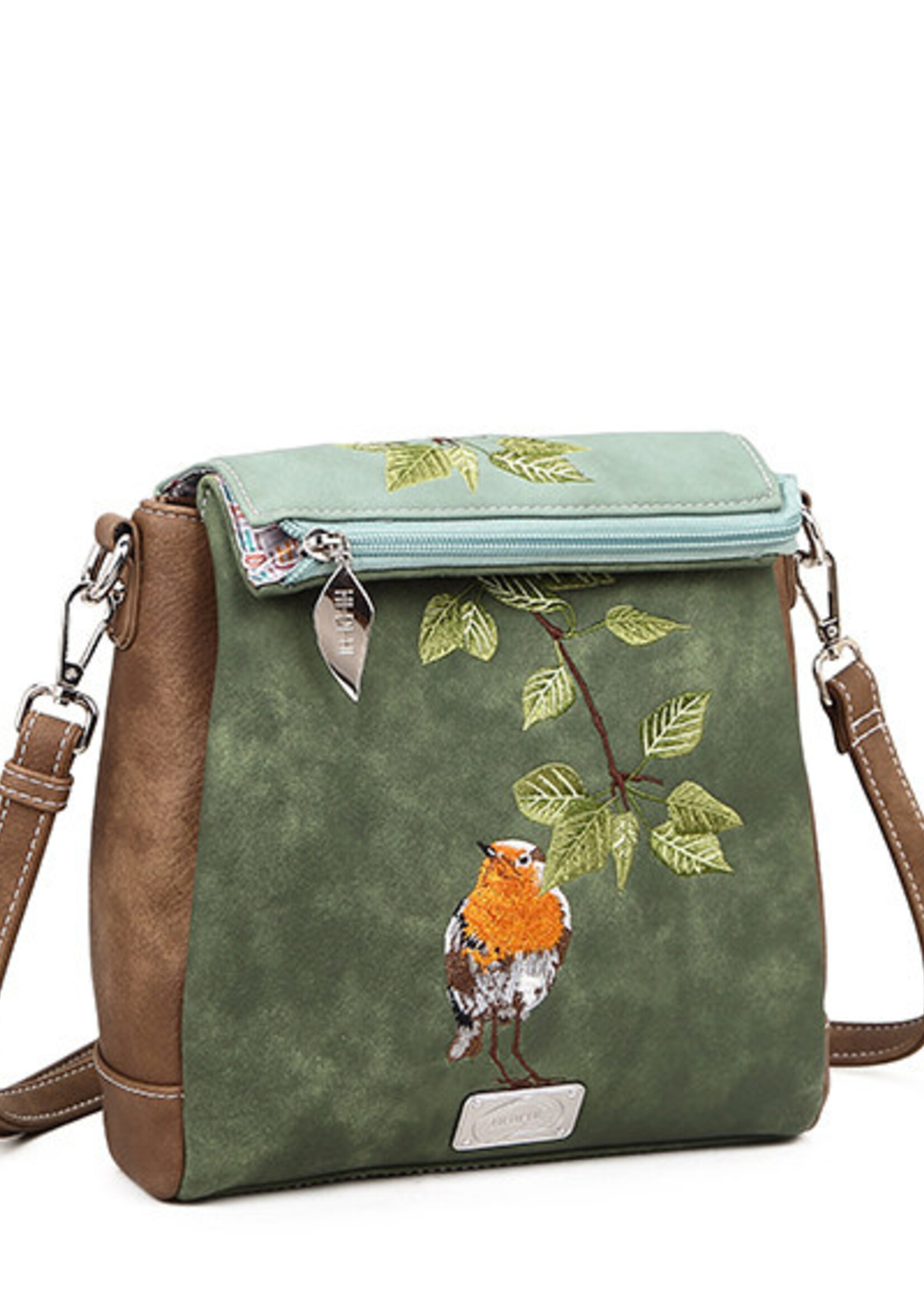 HIDIHI HIDIHI TWEET SCHOUDERTAS LIGHT GREEN DARK BROWN TT03