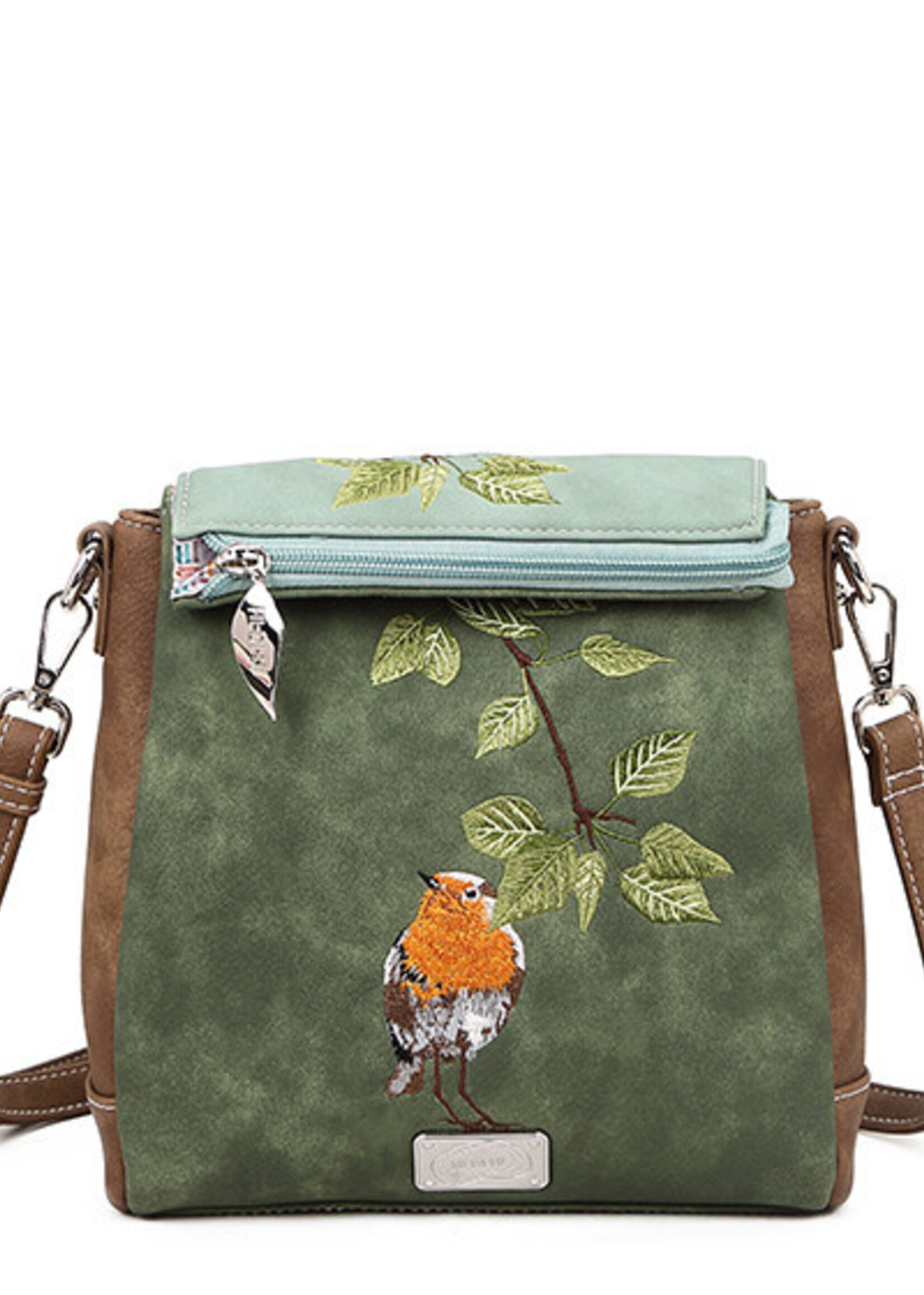 HIDIHI HIDIHI TWEET SCHOUDERTAS LIGHT GREEN DARK BROWN TT03