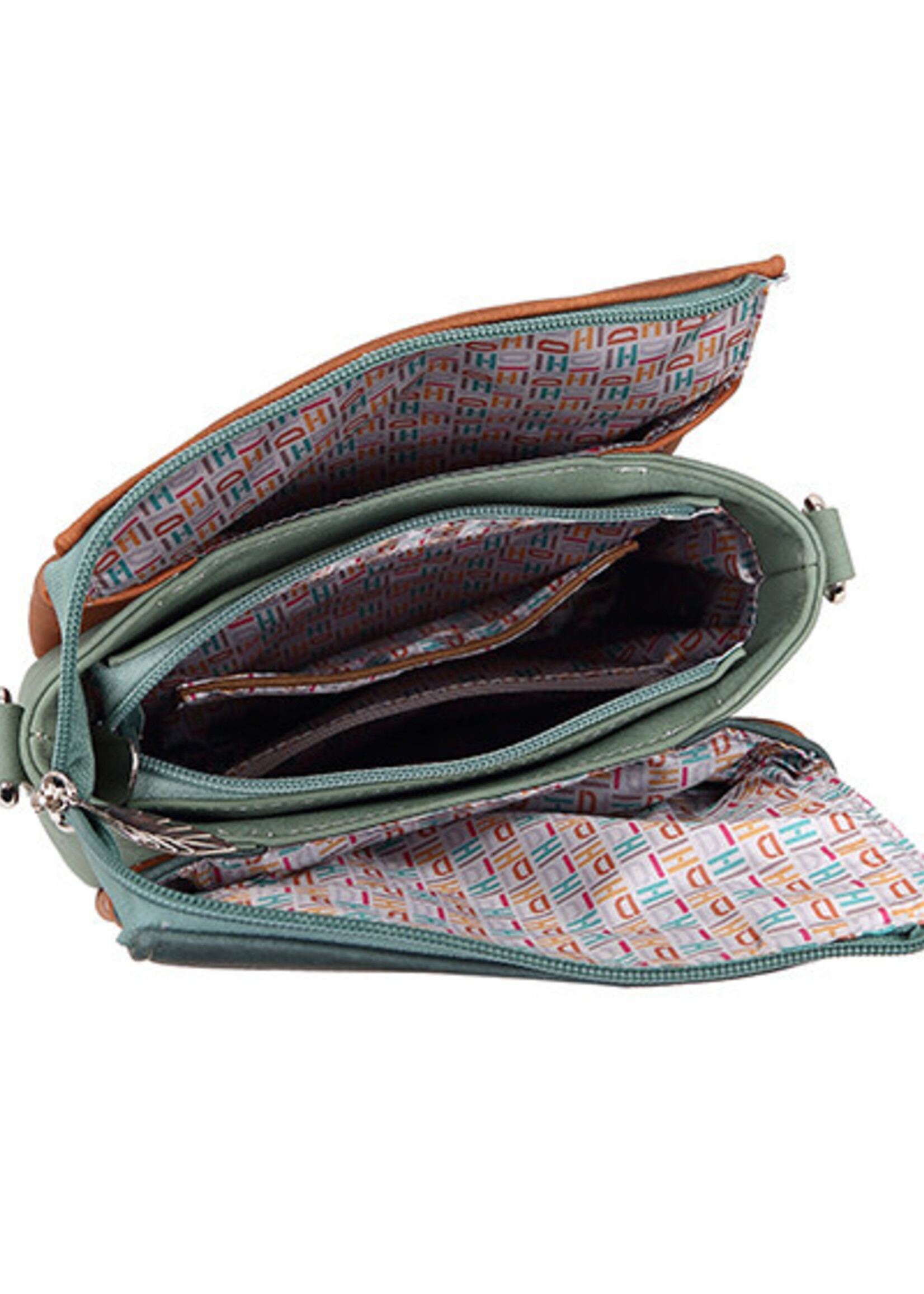 HIDIHI HIDIHI TWEET SCHOUDERTAS COGNAC DARK BLUE LIGHT GREEN TT04