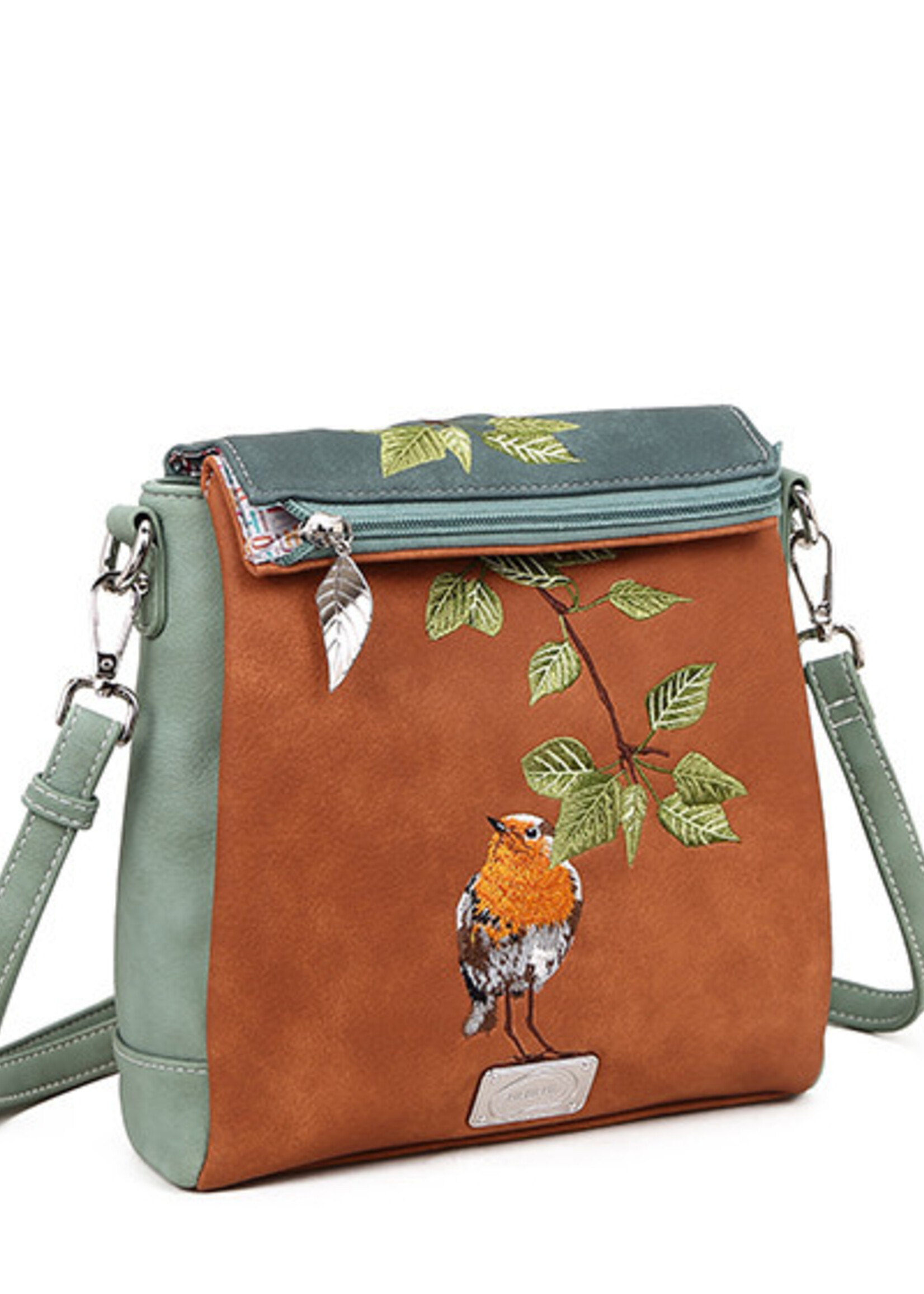 HIDIHI HIDIHI TWEET SCHOUDERTAS COGNAC DARK BLUE LIGHT GREEN TT04