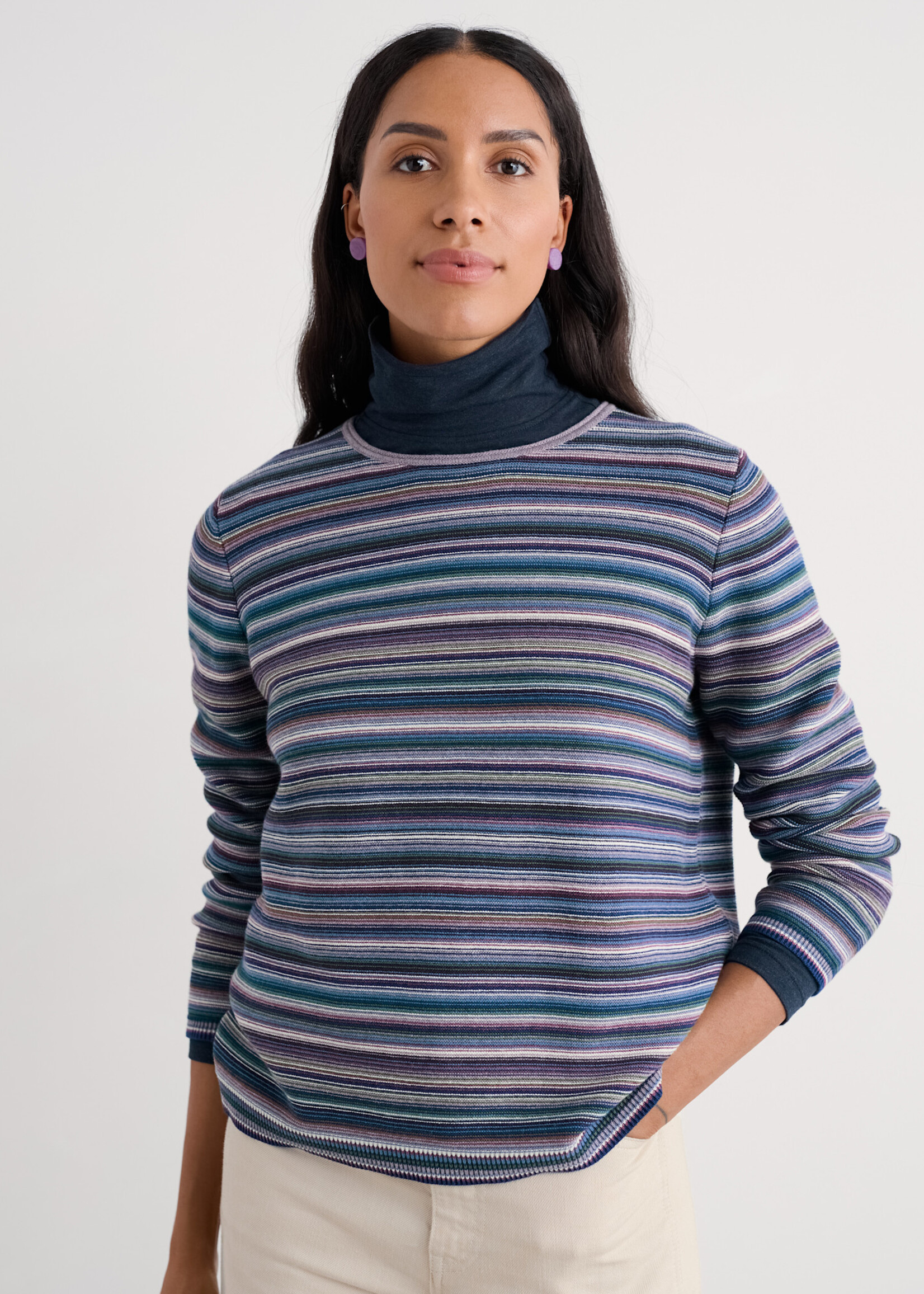 SEASALT CORNWALL SEASALT MAKERS JUMPER RIPPLE MARKS GRAPE THISTLE MIX