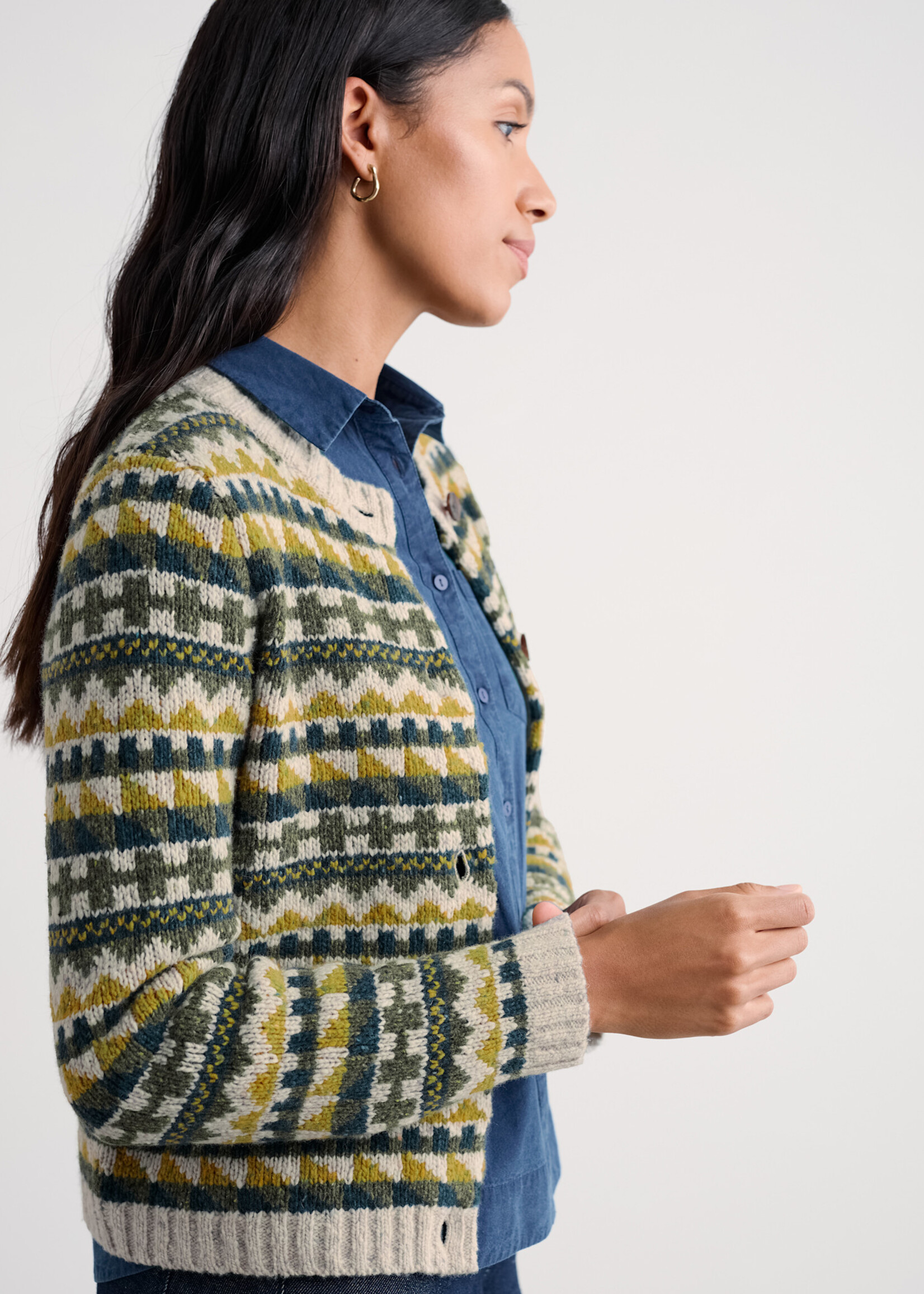 SEASALT CORNWALL SEASALT DAWSON PICK CARDIGAN FAIRISLE ZIG ZAG GEO ALPINE GALLEY MIX