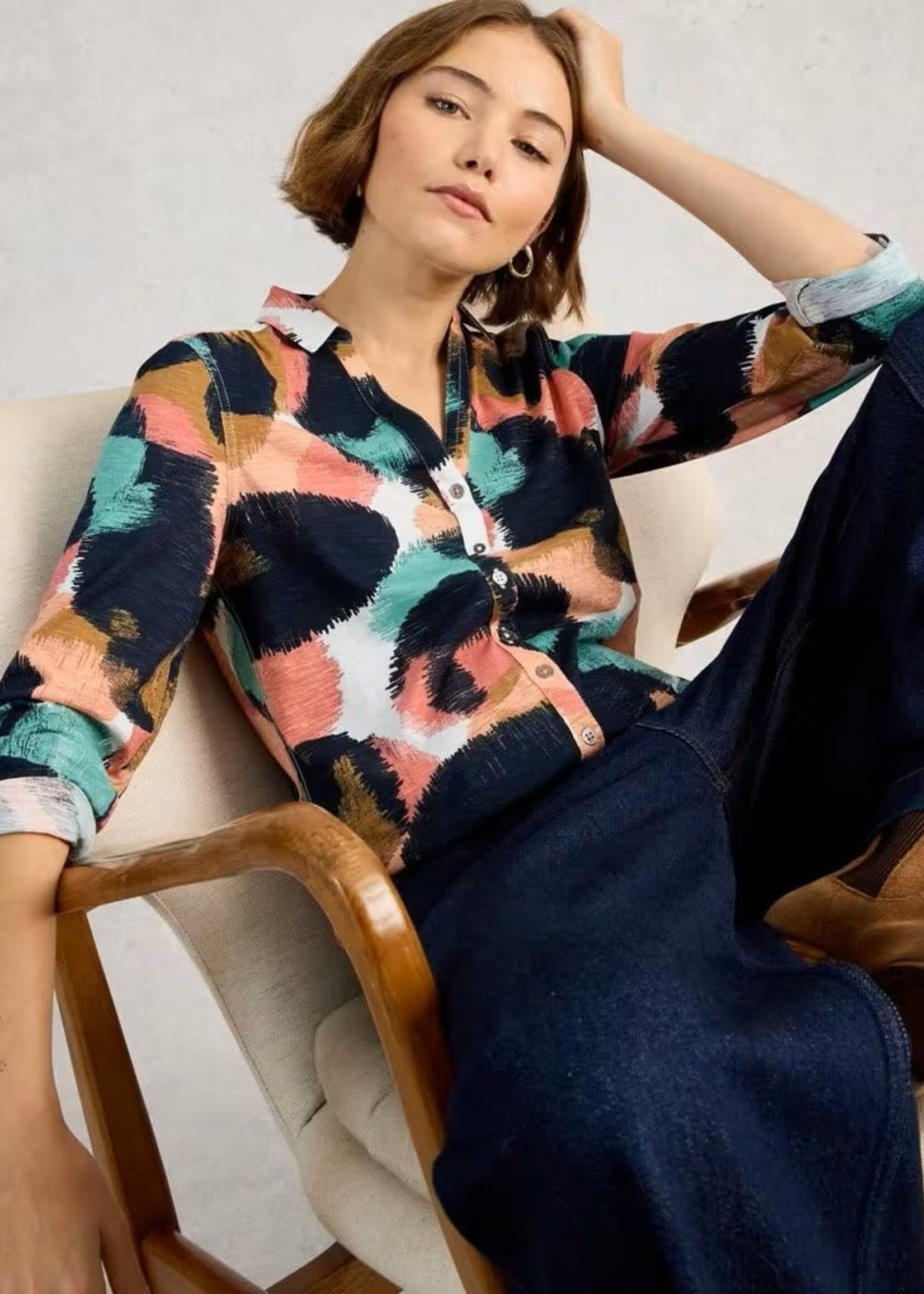 WHITE STUFF WHITE STUFF ANNIE JERSEY SHIRT NAVY PRINT