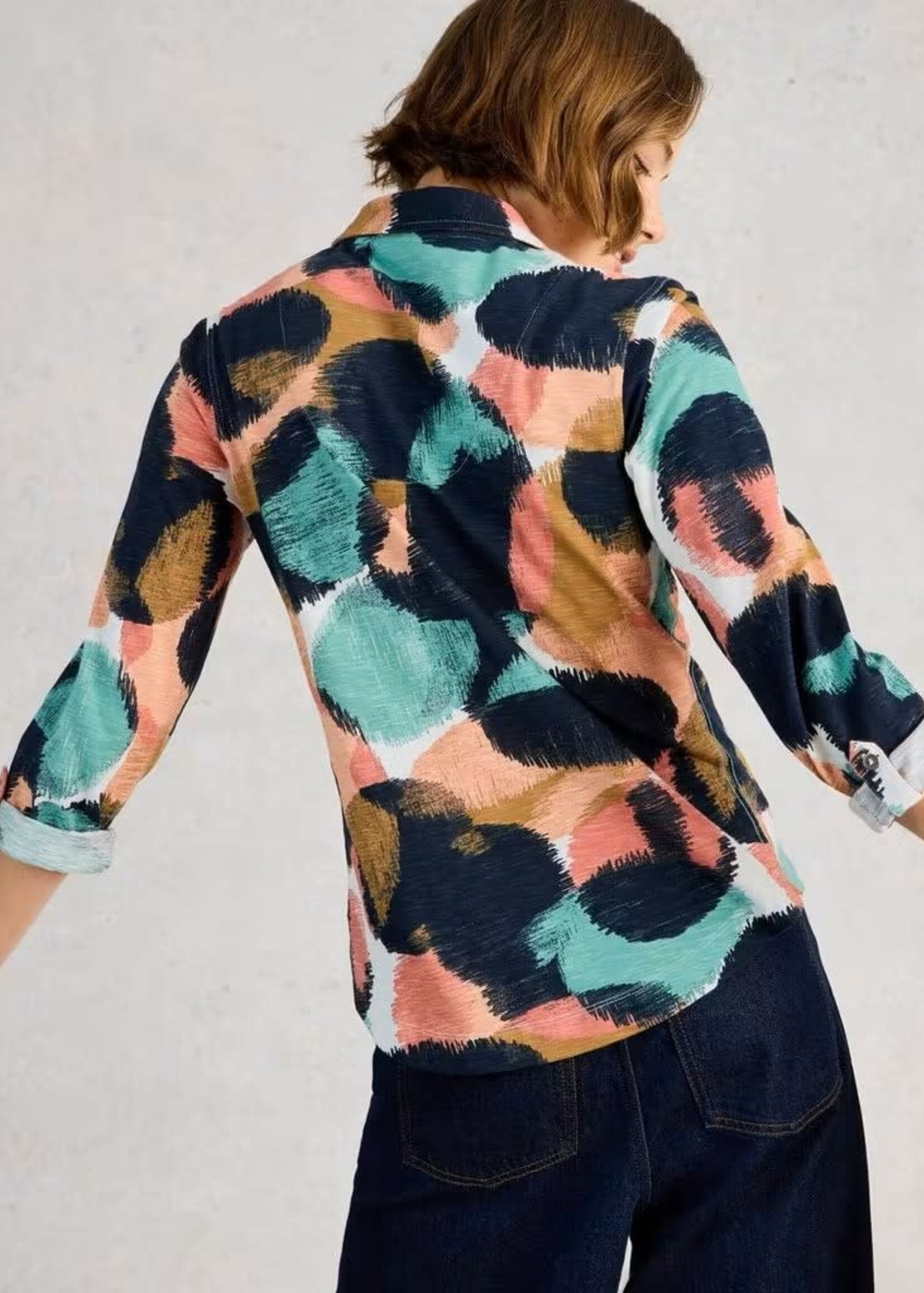 WHITE STUFF WHITE STUFF ANNIE JERSEY SHIRT NAVY PRINT