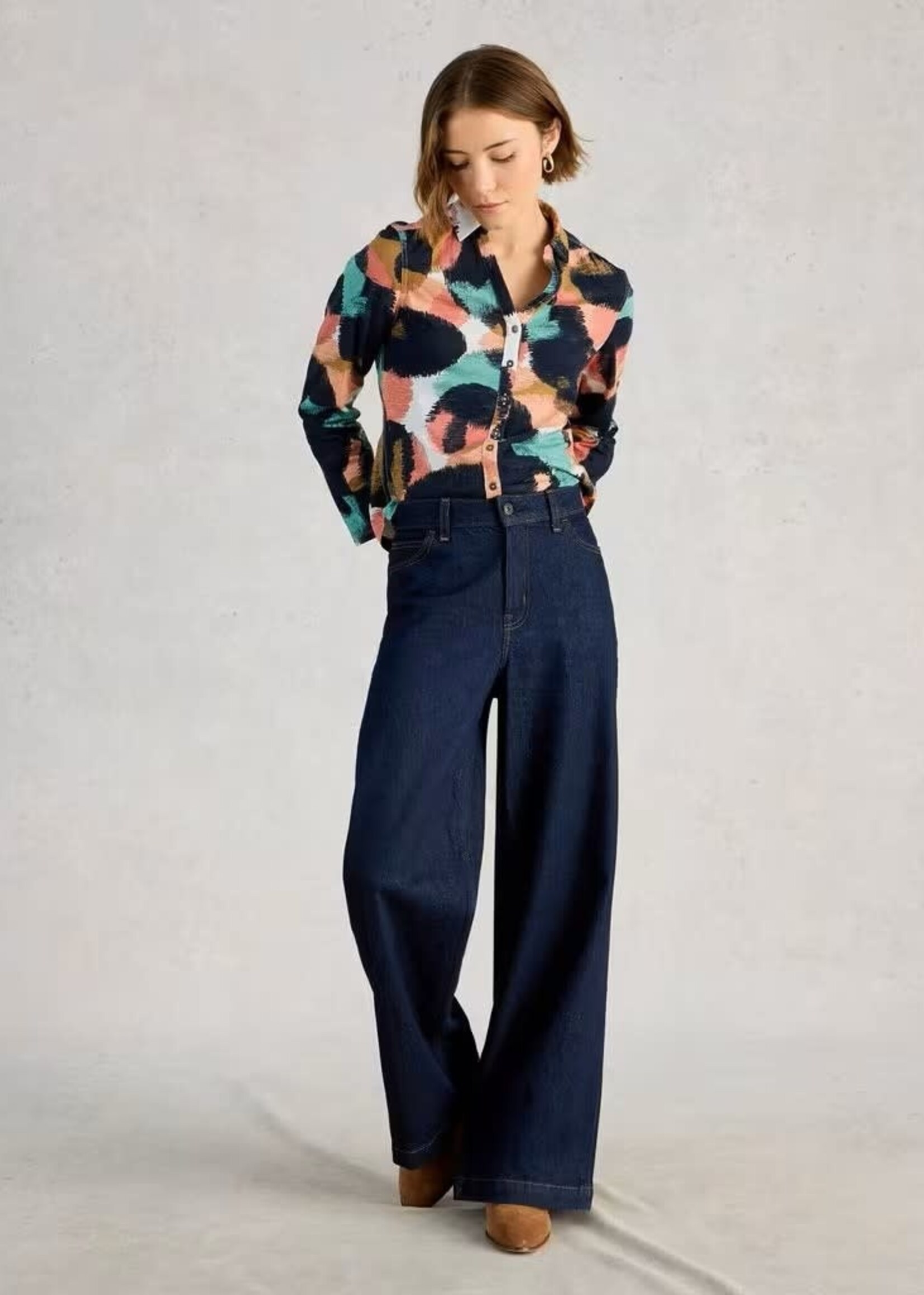 WHITE STUFF WHITE STUFF ANNIE JERSEY SHIRT NAVY PRINT