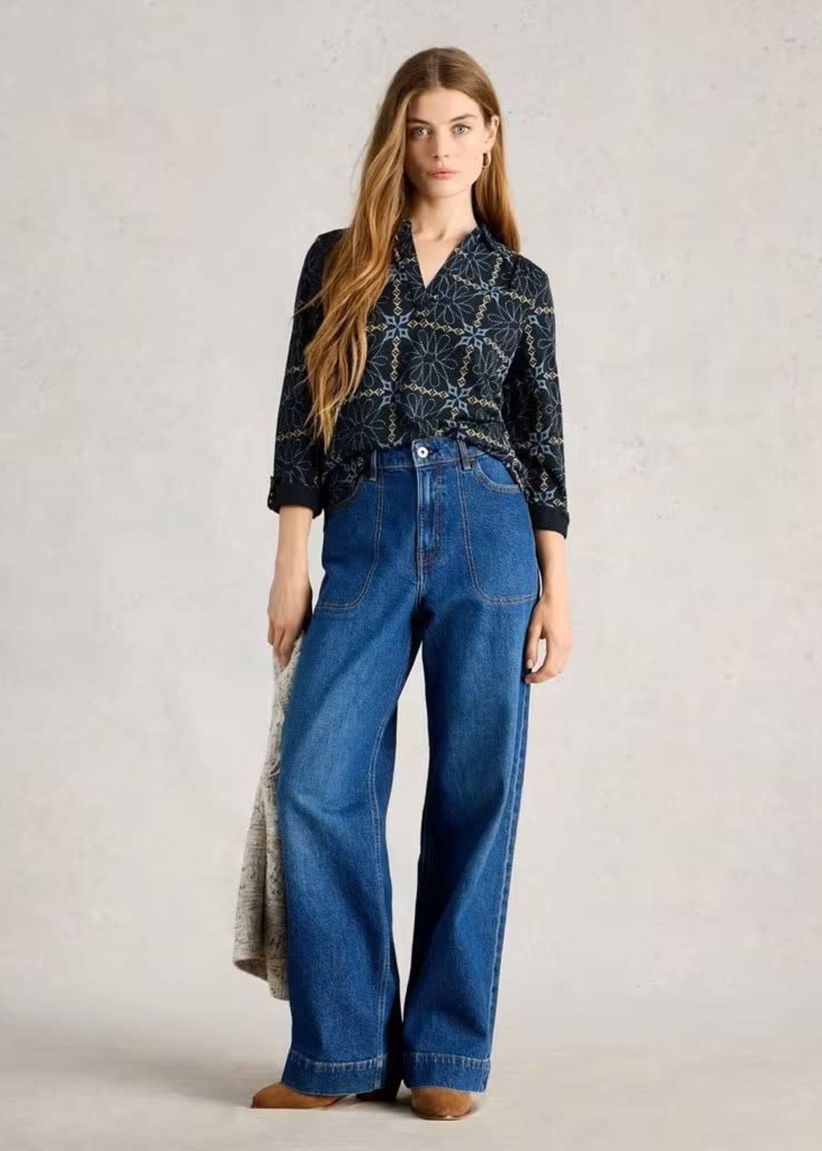 WHITE STUFF WHITE STUFF ALLIE JERSEY SHIRT NAVY PRINT