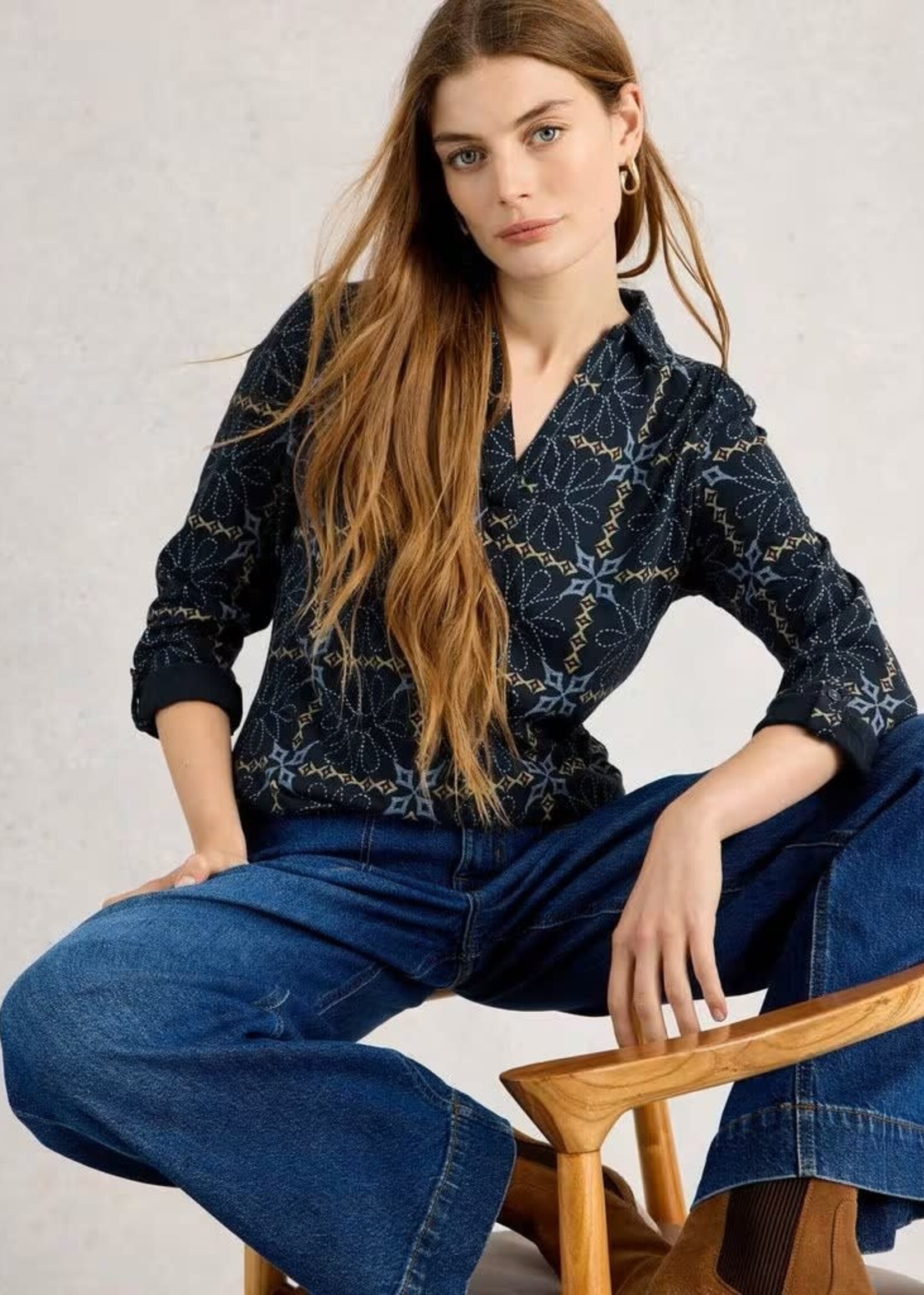 WHITE STUFF WHITE STUFF ALLIE JERSEY SHIRT NAVY PRINT
