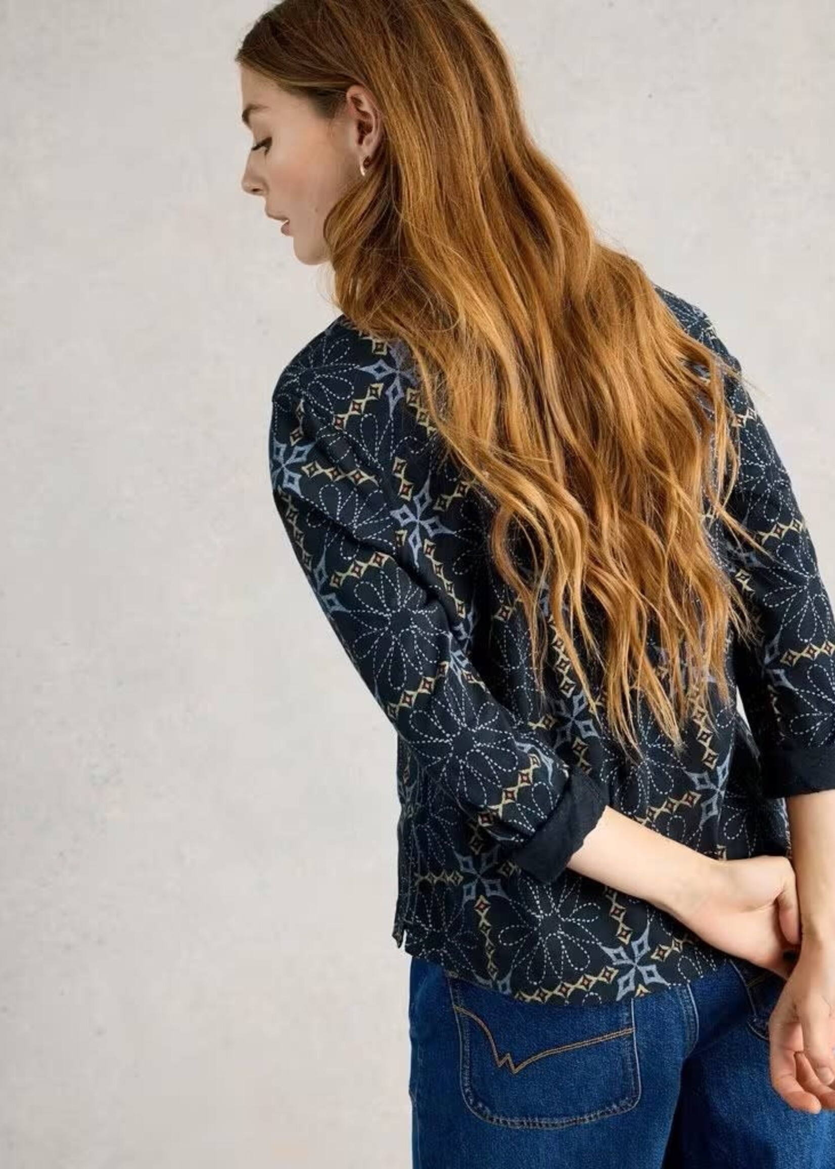 WHITE STUFF WHITE STUFF ALLIE JERSEY SHIRT NAVY PRINT