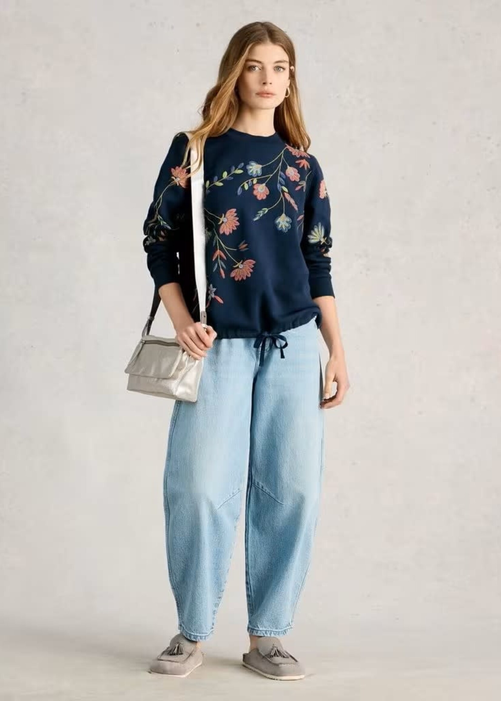 WHITE STUFF WHITE STUFF FLORAL EMBROIDERED SWEAT NAVY MULTI