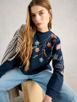 WHITE STUFF WHITE STUFF FLORAL EMBROIDERED SWEAT NAVY MULTI