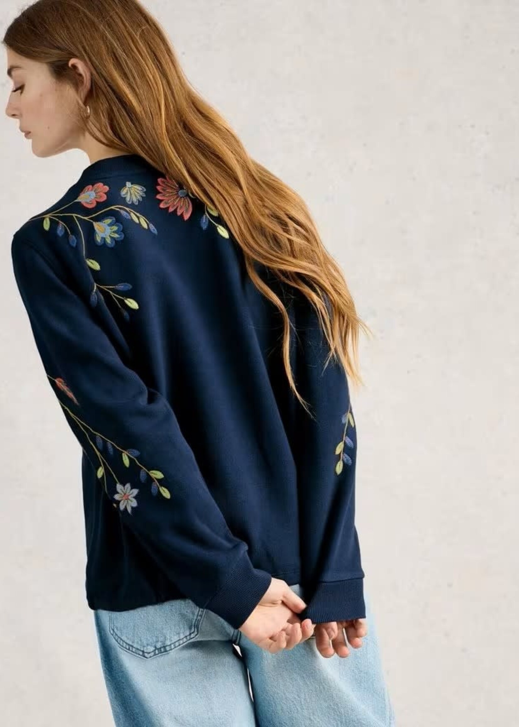 WHITE STUFF WHITE STUFF FLORAL EMBROIDERED SWEAT NAVY MULTI