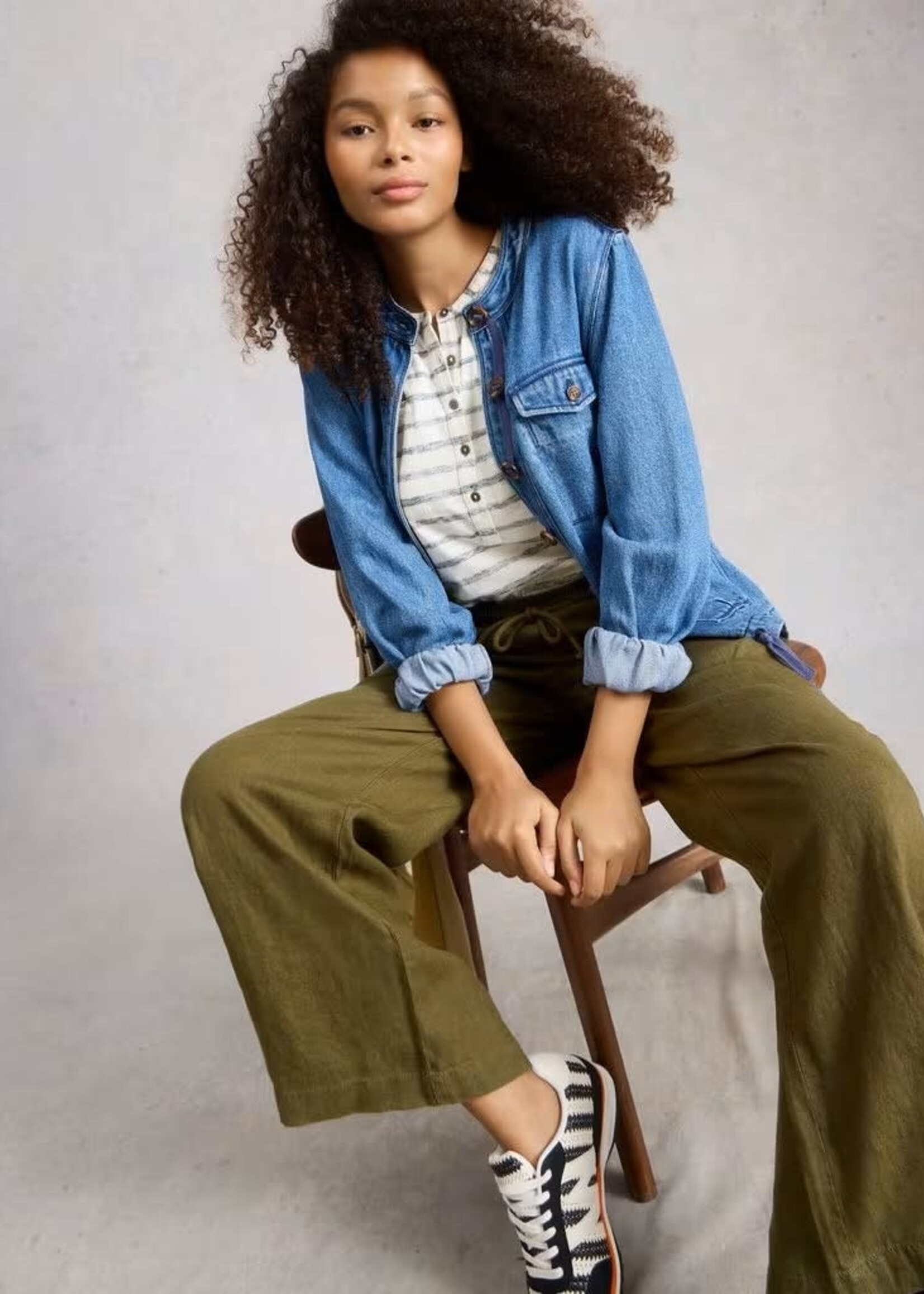 WHITE STUFF WHITE STUFF ALLY LINEN WIDE LEG TROUSER KHAKI GREEN