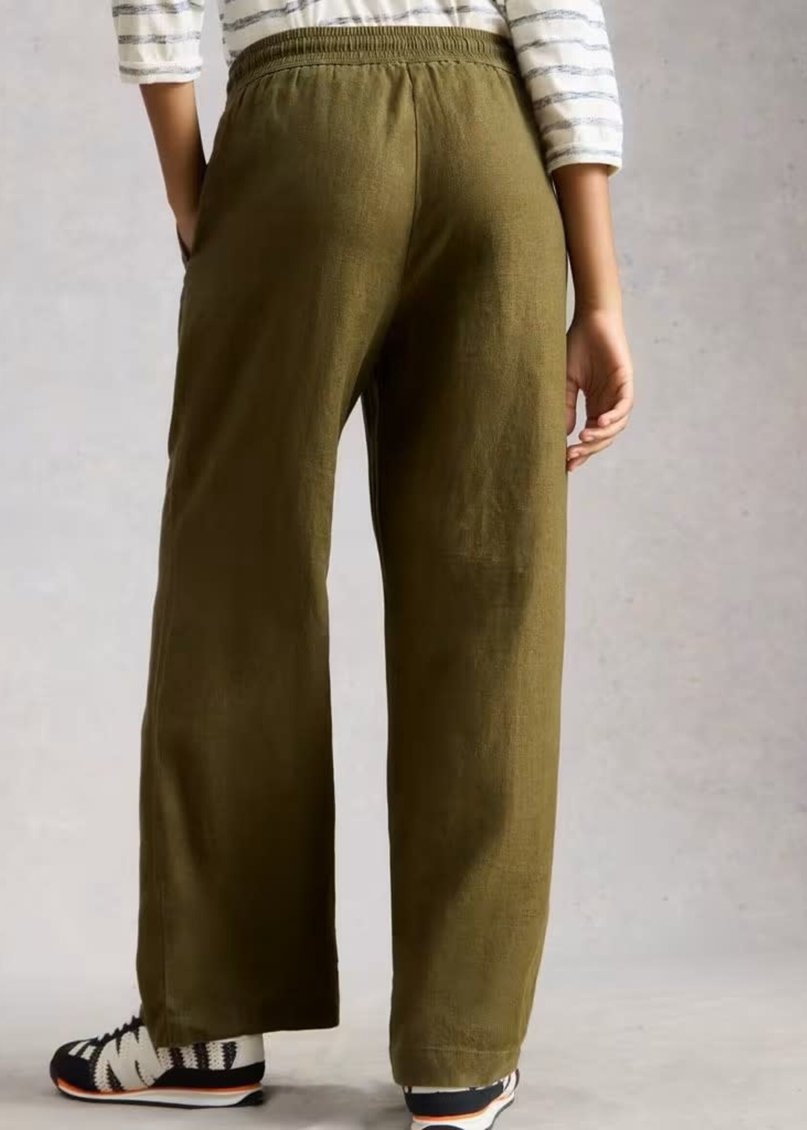 WHITE STUFF WHITE STUFF ALLY LINEN WIDE LEG TROUSER KHAKI GREEN