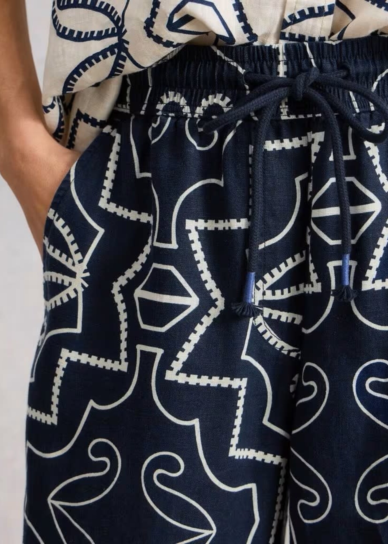 WHITE STUFF WHITE STUFF ALLY LINEN WIDE LEG TROUSER NAVY PRINT