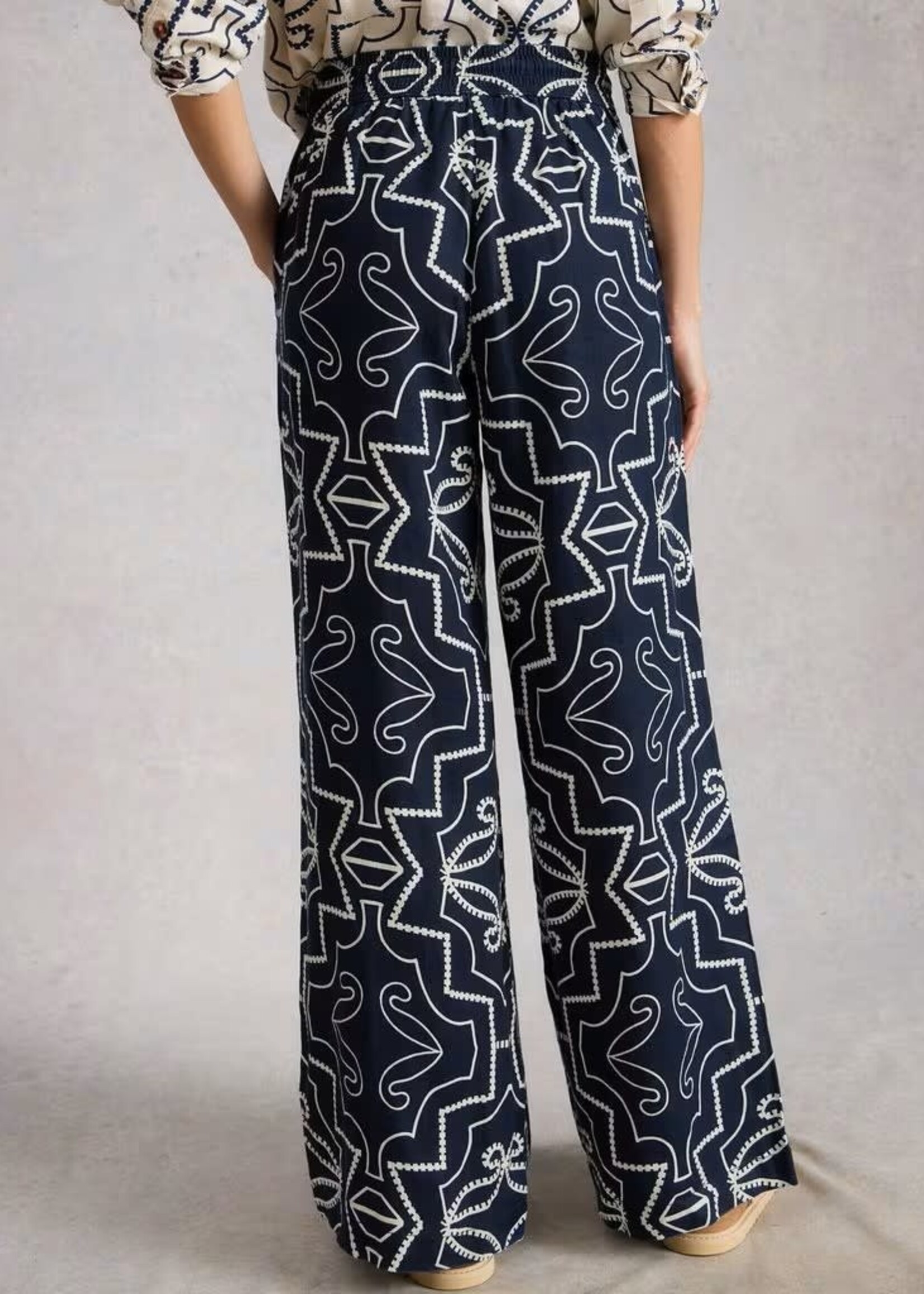 WHITE STUFF WHITE STUFF ALLY LINEN WIDE LEG TROUSER NAVY PRINT