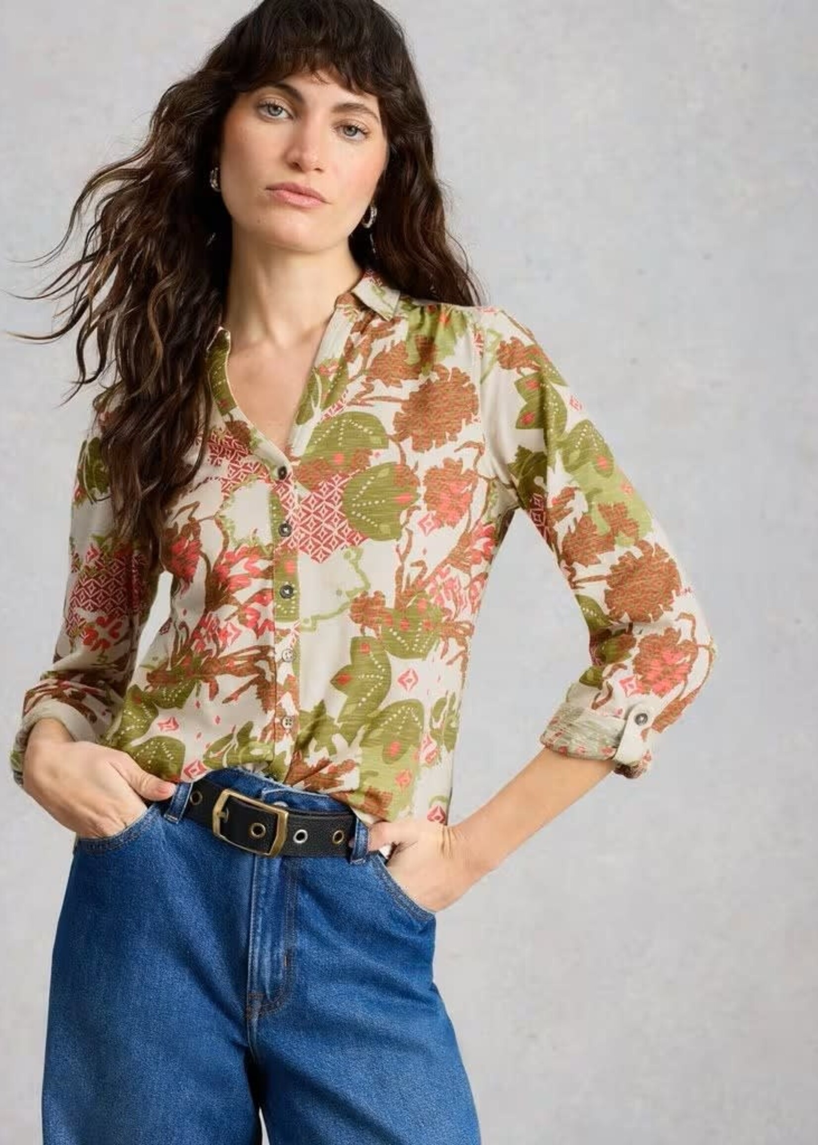 WHITE STUFF WHITE STUFF ANNIE JERSEY SHIRT GREEN MULTI