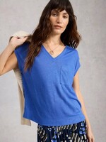 WHITE STUFF WHITE STUFF IRIS LINEN TEE BRIGHT BLUE