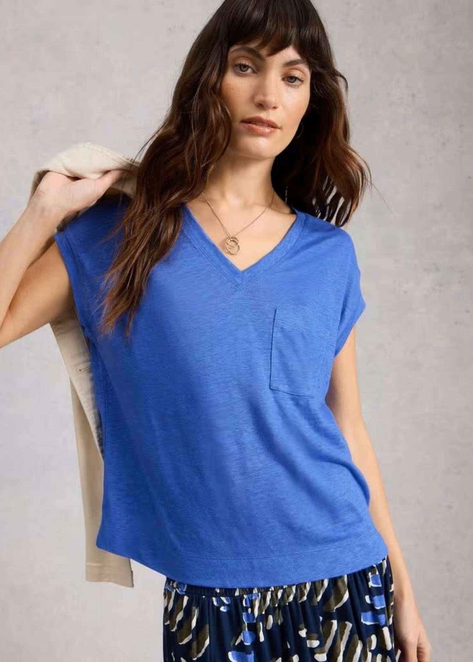 WHITE STUFF WHITE STUFF IRIS LINEN TEE BRIGHT BLUE