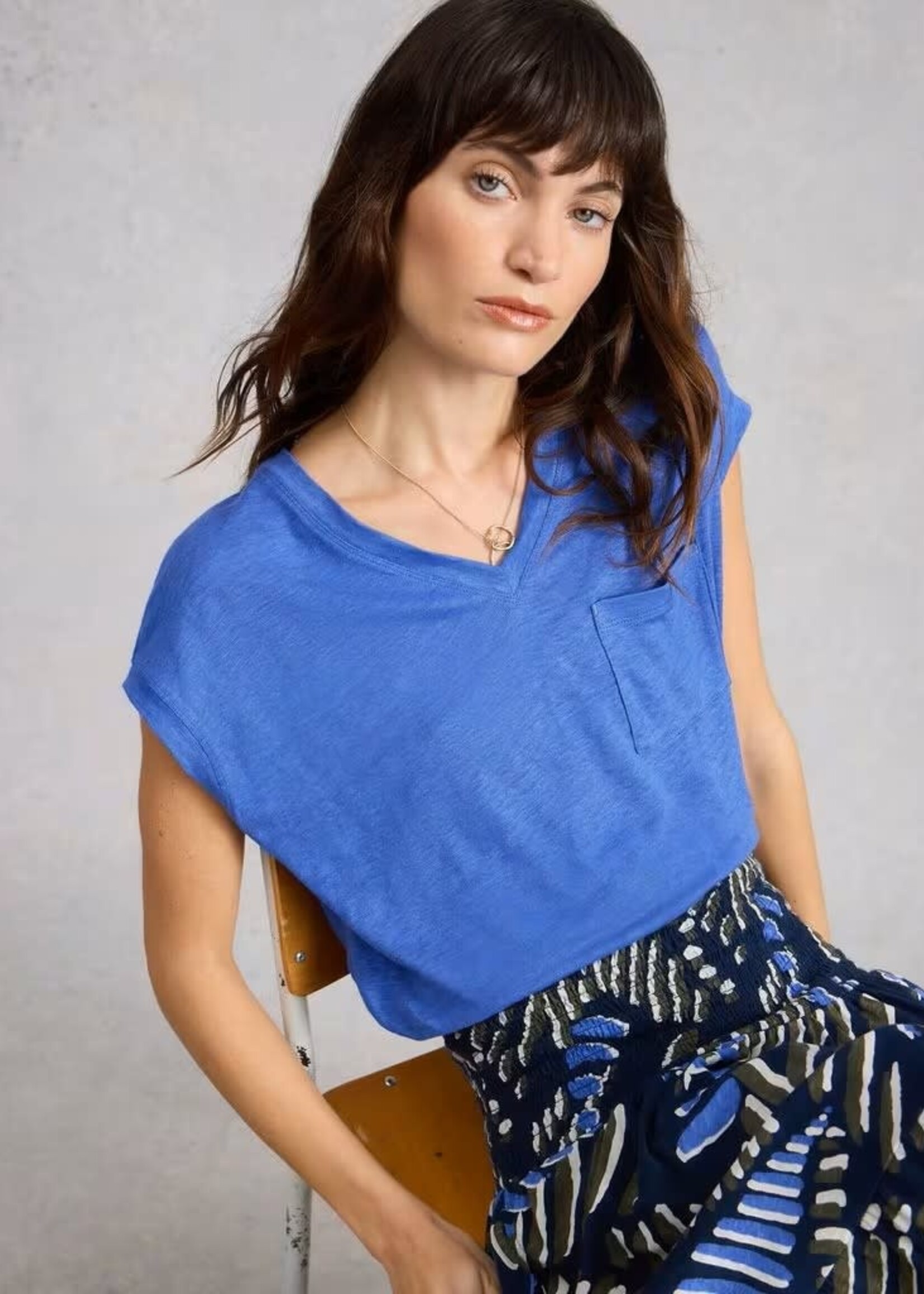 WHITE STUFF WHITE STUFF IRIS LINEN TEE BRIGHT BLUE