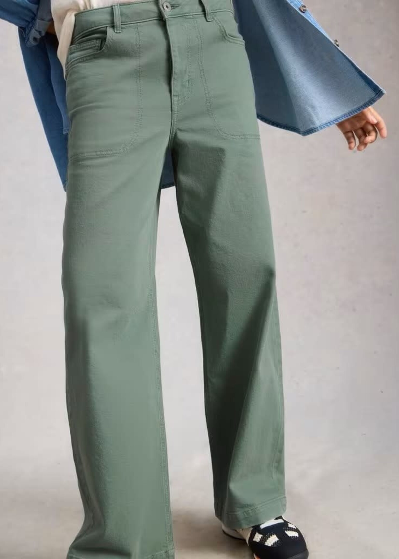 WHITE STUFF WHITE STUFF TIA WIDE LEG FULL LENGTH JEANS MID GREEN