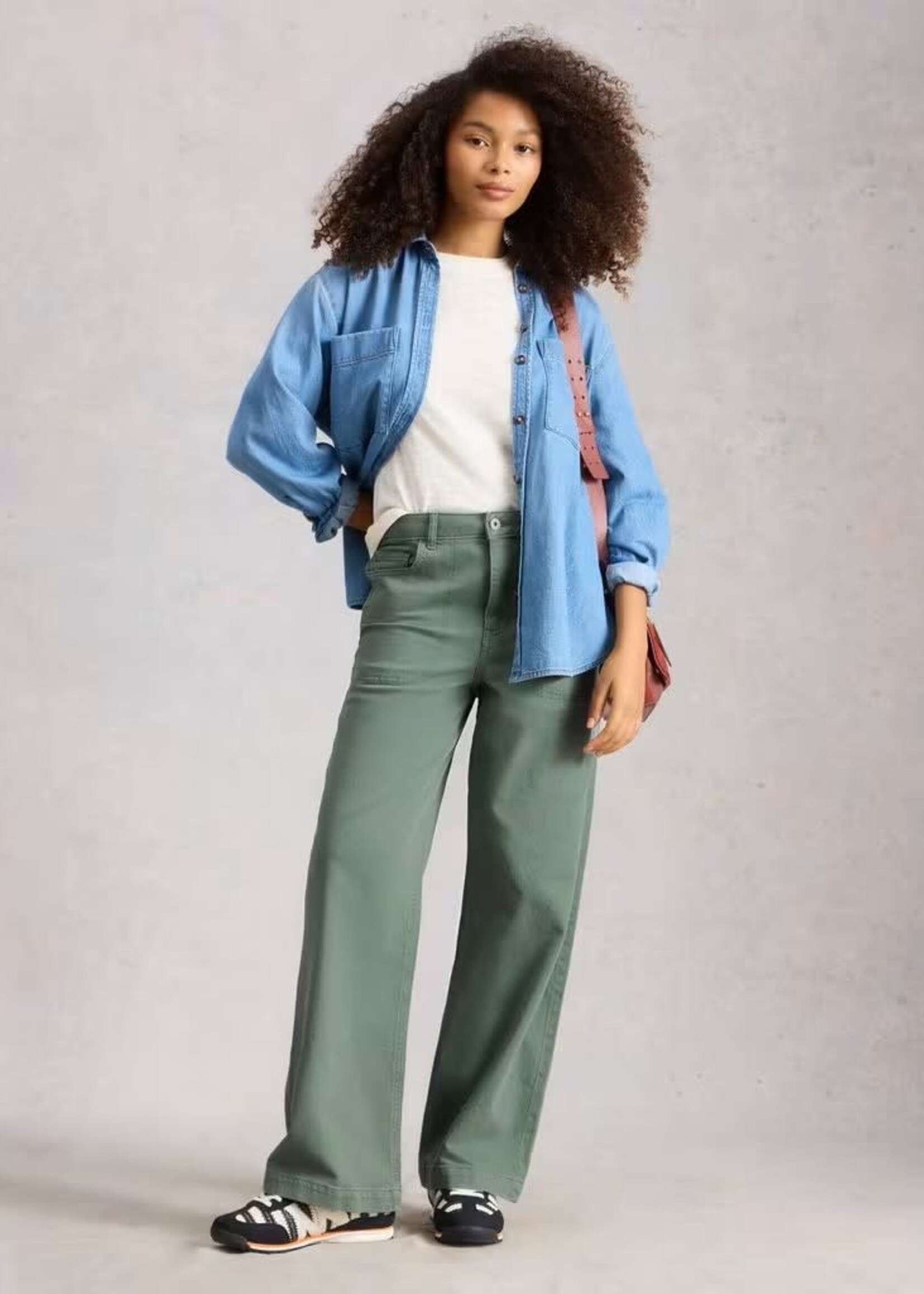WHITE STUFF WHITE STUFF TIA WIDE LEG FULL LENGTH JEANS MID GREEN