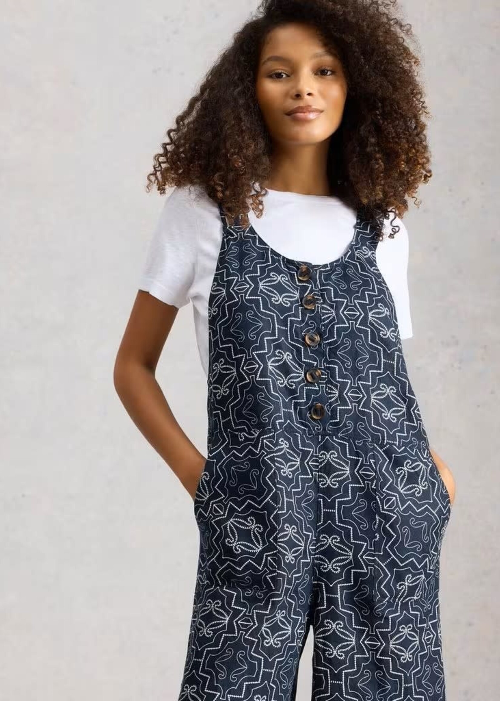 WHITE STUFF WHITE STUFF VIOLA LINEN DUNGAREE NAVY PRINT