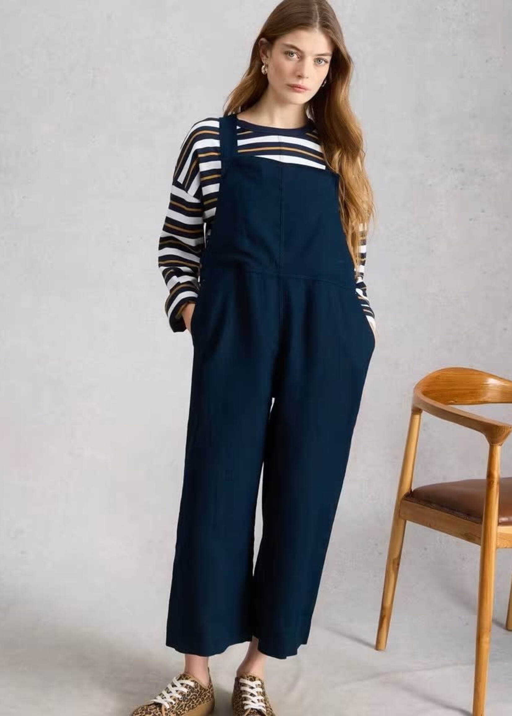 WHITE STUFF WHITE STUFF VIVIAN LINEN DUNGAREE DARK NAVY