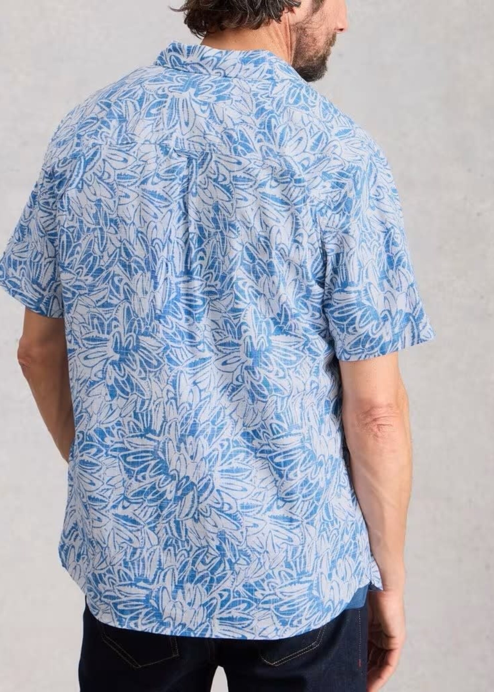 WHITE STUFF WHITE STUFF HAYLE SS LEAF PRINT SHIRT WHITE PRINT NAVY