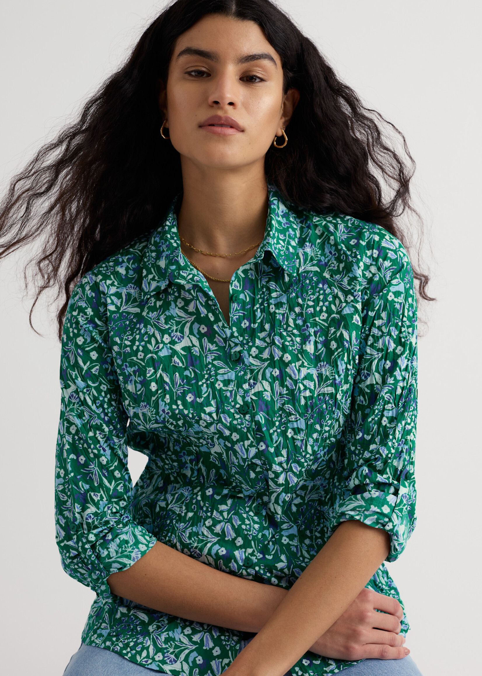 SEASALT CORNWALL SEASALT LARISSA SHIRT WOODLAND FLORAL DARK STEM