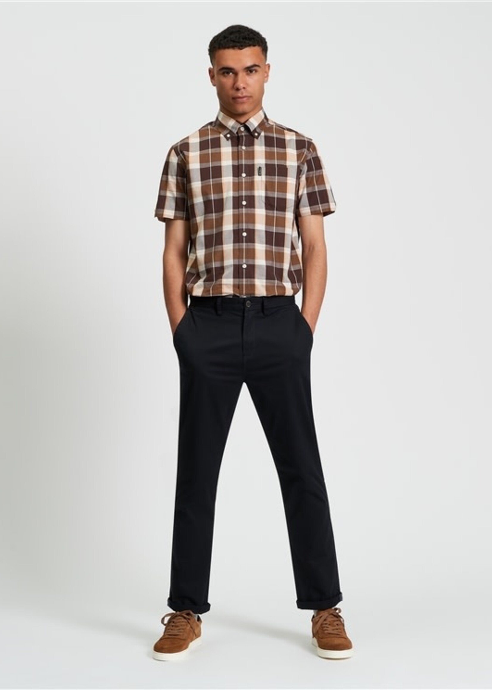 BEN SHERMAN BEN SHERMAN CHECK SS SHIRT DARK BROWN