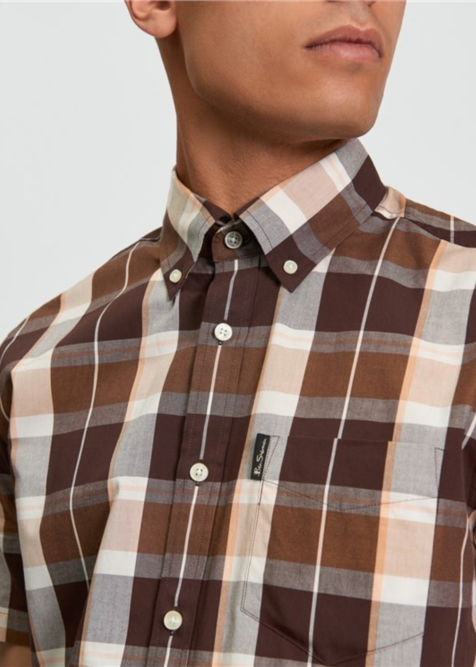 BEN SHERMAN BEN SHERMAN CHECK SS SHIRT DARK BROWN