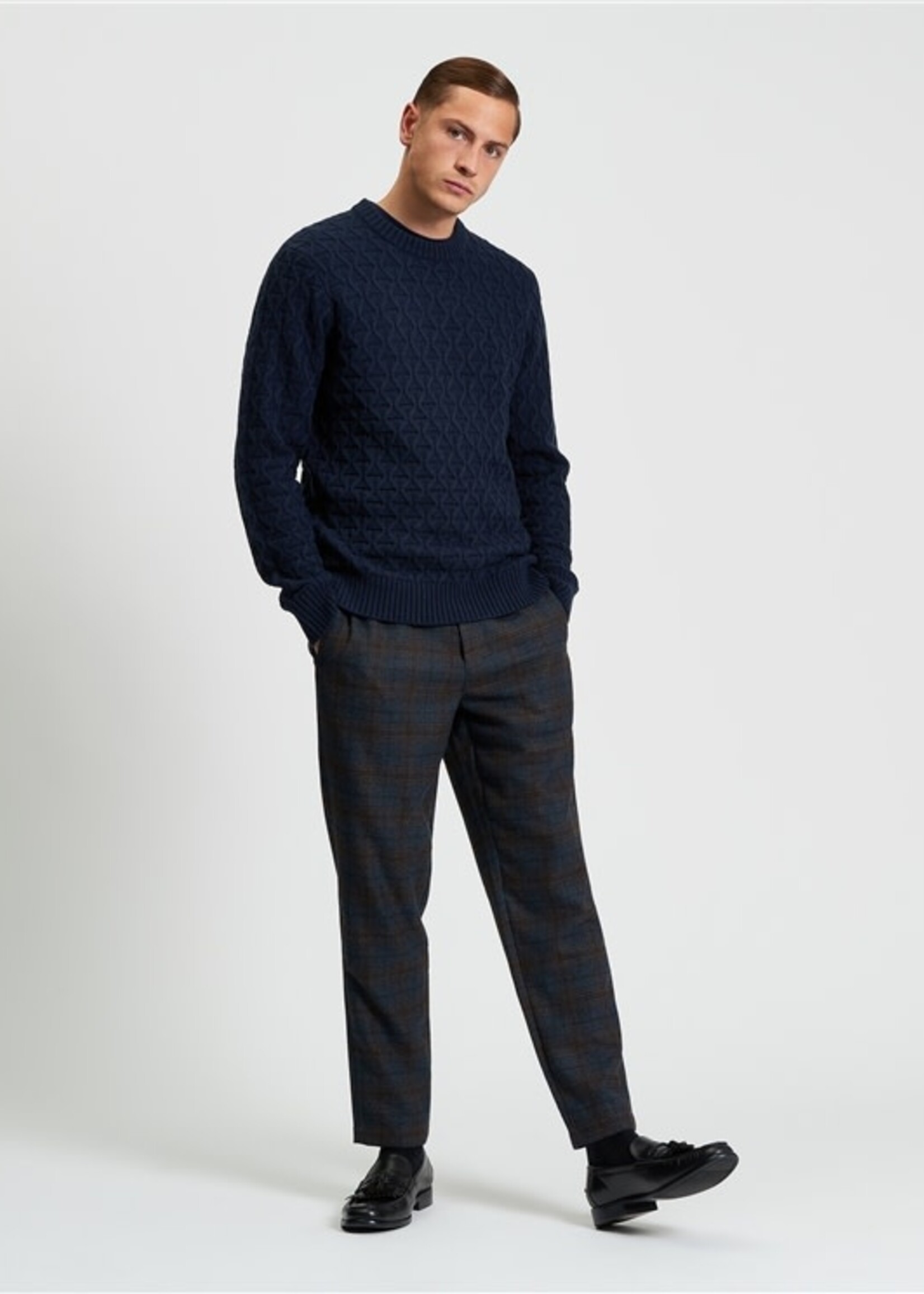 BEN SHERMAN BEN SHERMAN CHECK TROUSER DARK NAVY
