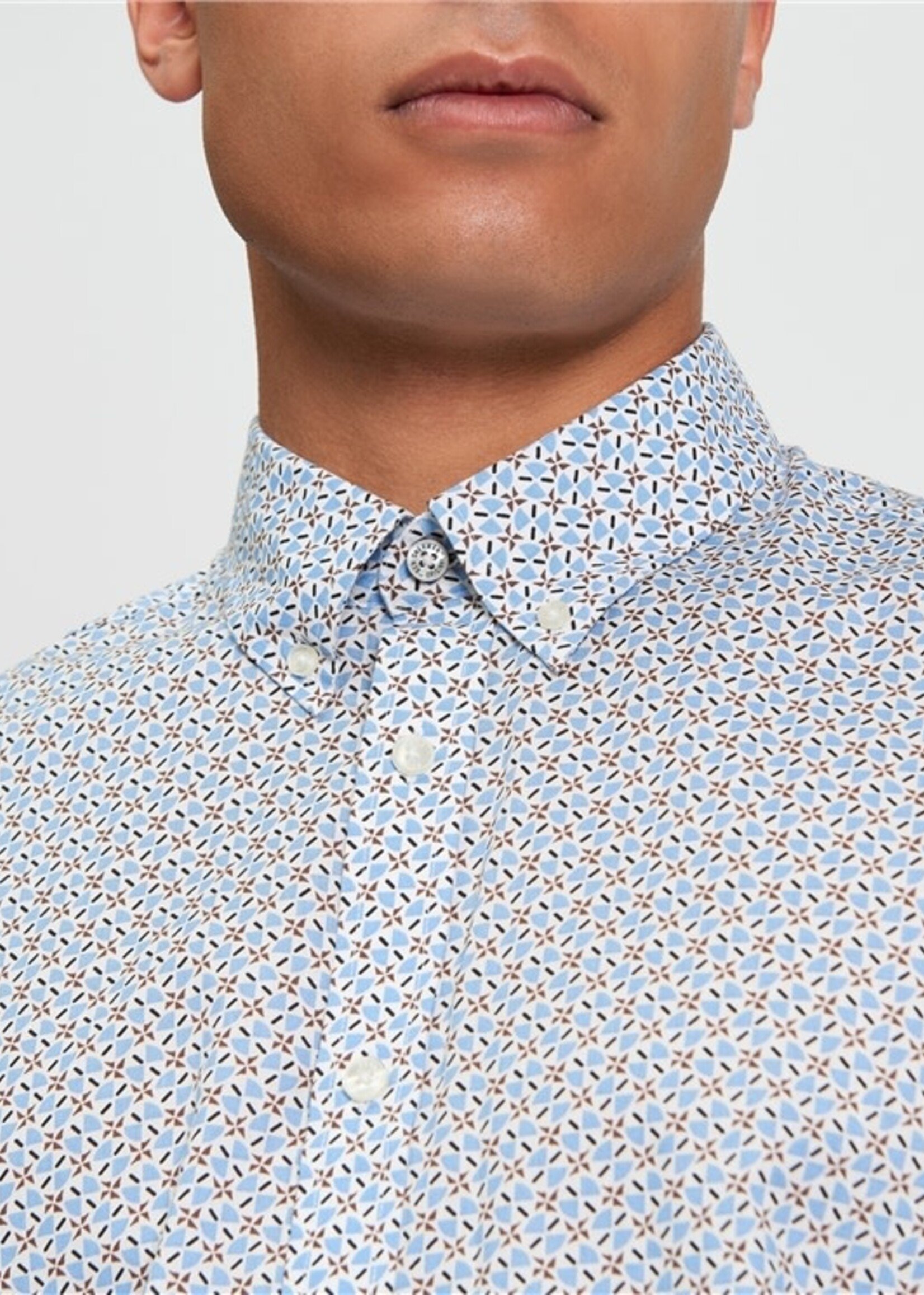 BEN SHERMAN BEN SHERMAN SPLIT GEO PRINT SHIRT PALE BLUE