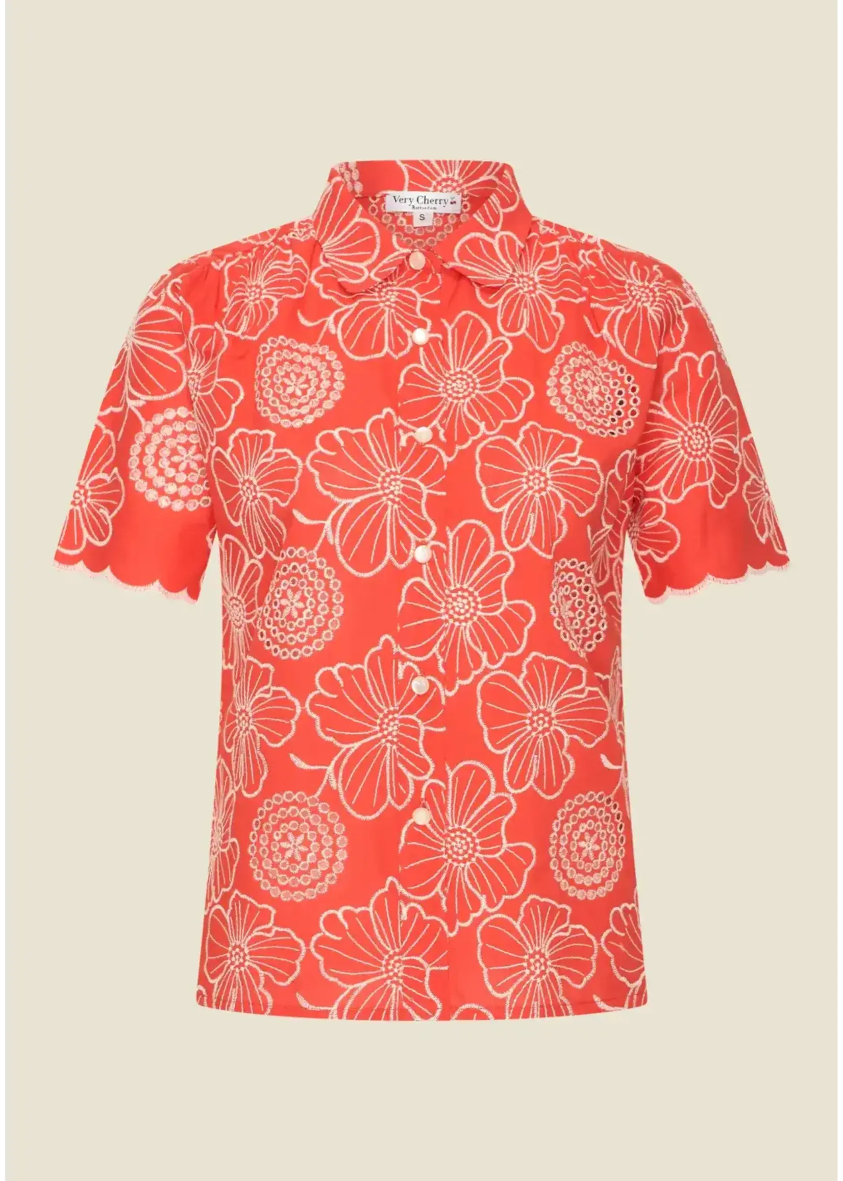 VERY CHERRY VERY CHERRY MONTMARTRE BLOUSE CALINA BRODERY POPPY ROOD