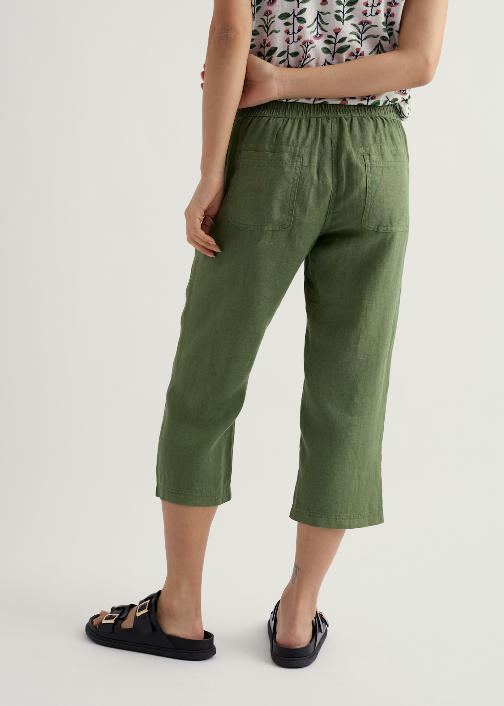 SEASALT CORNWALL SEASALT BRAWN POINT CROPS LINEN TROUSER DRIED BASIL