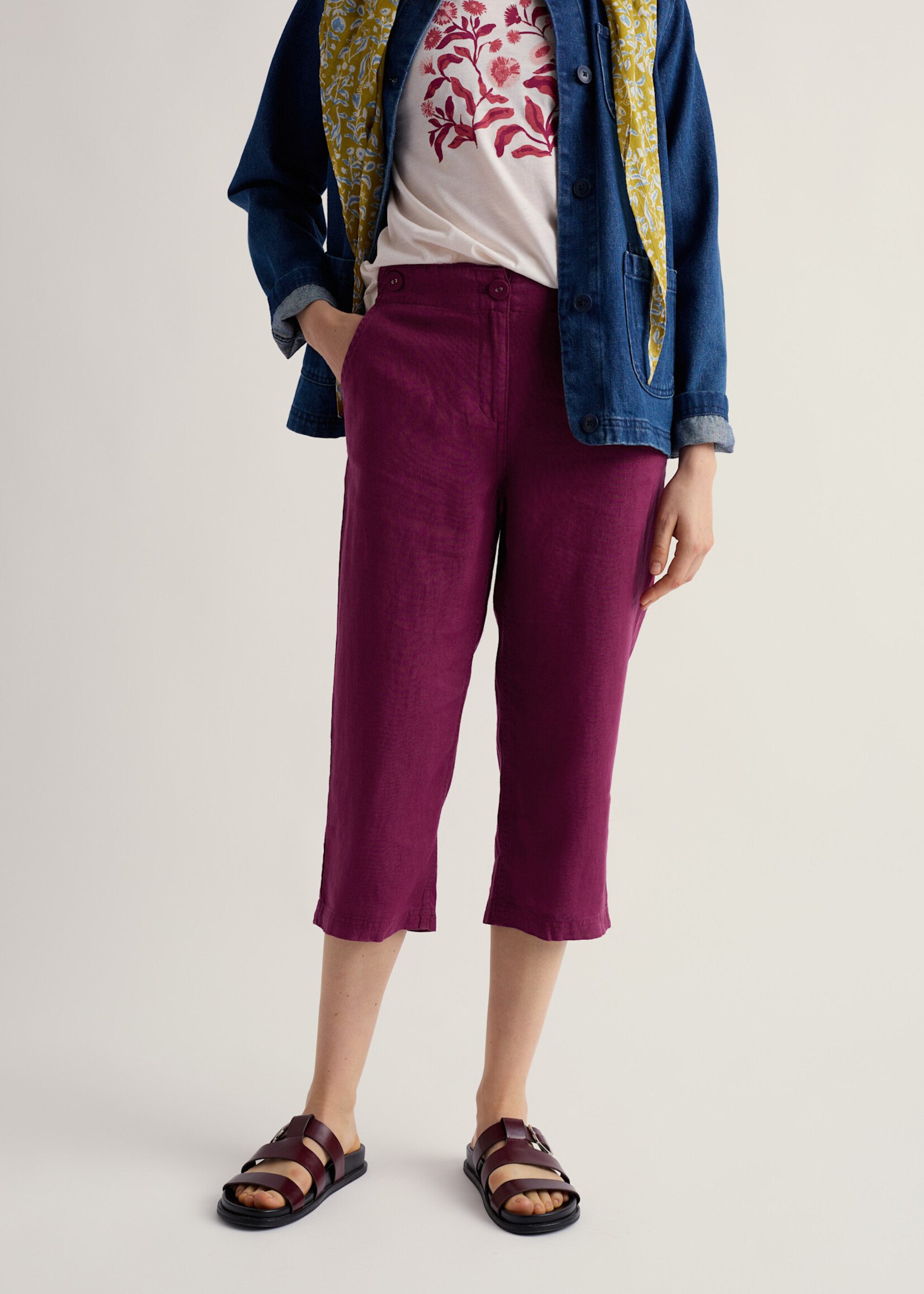 SEASALT CORNWALL SEASALT BRAWN POINT CROPS LINEN TROUSER DARK FREESIA