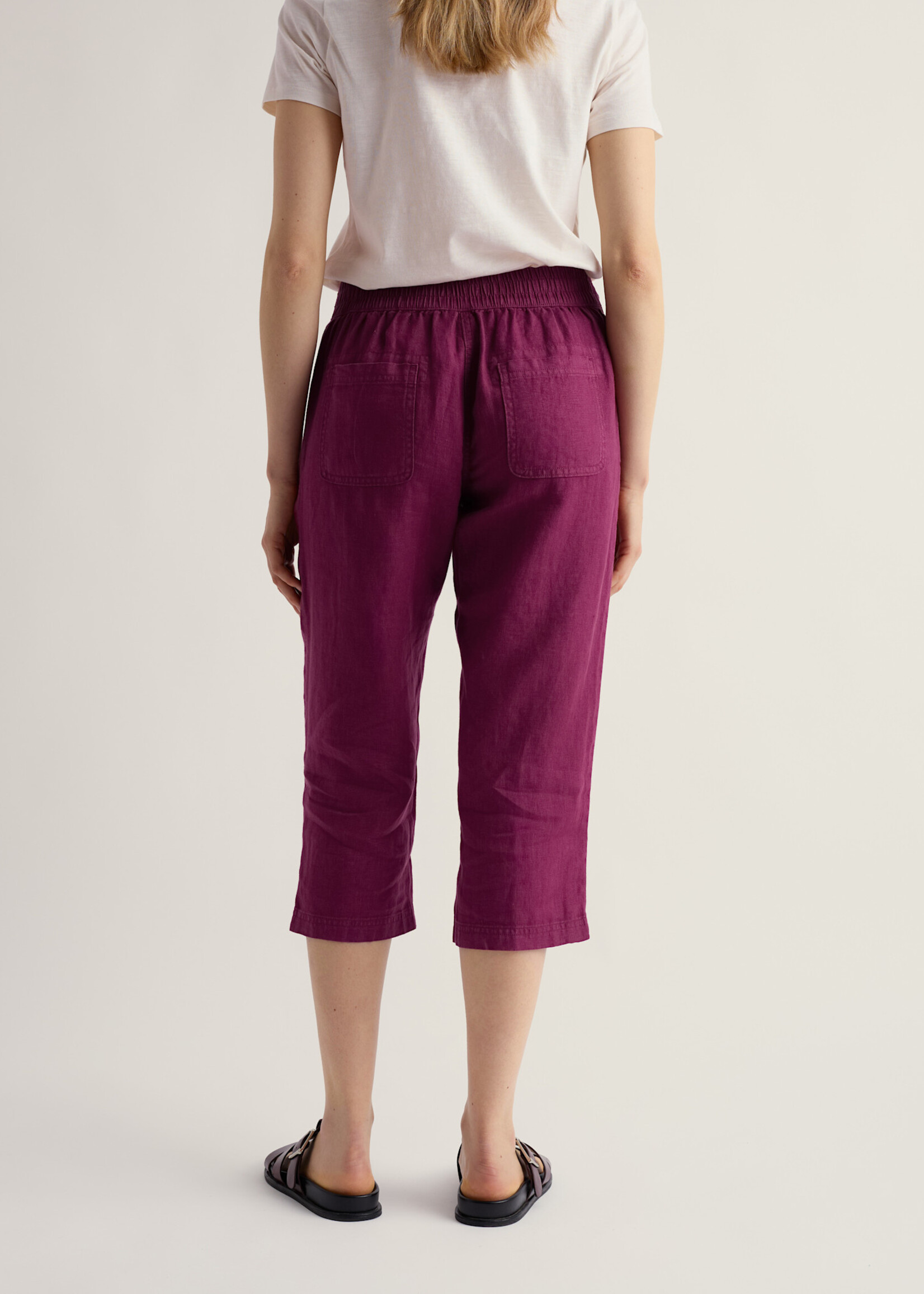 SEASALT CORNWALL SEASALT BRAWN POINT CROPS LINEN TROUSER DARK FREESIA