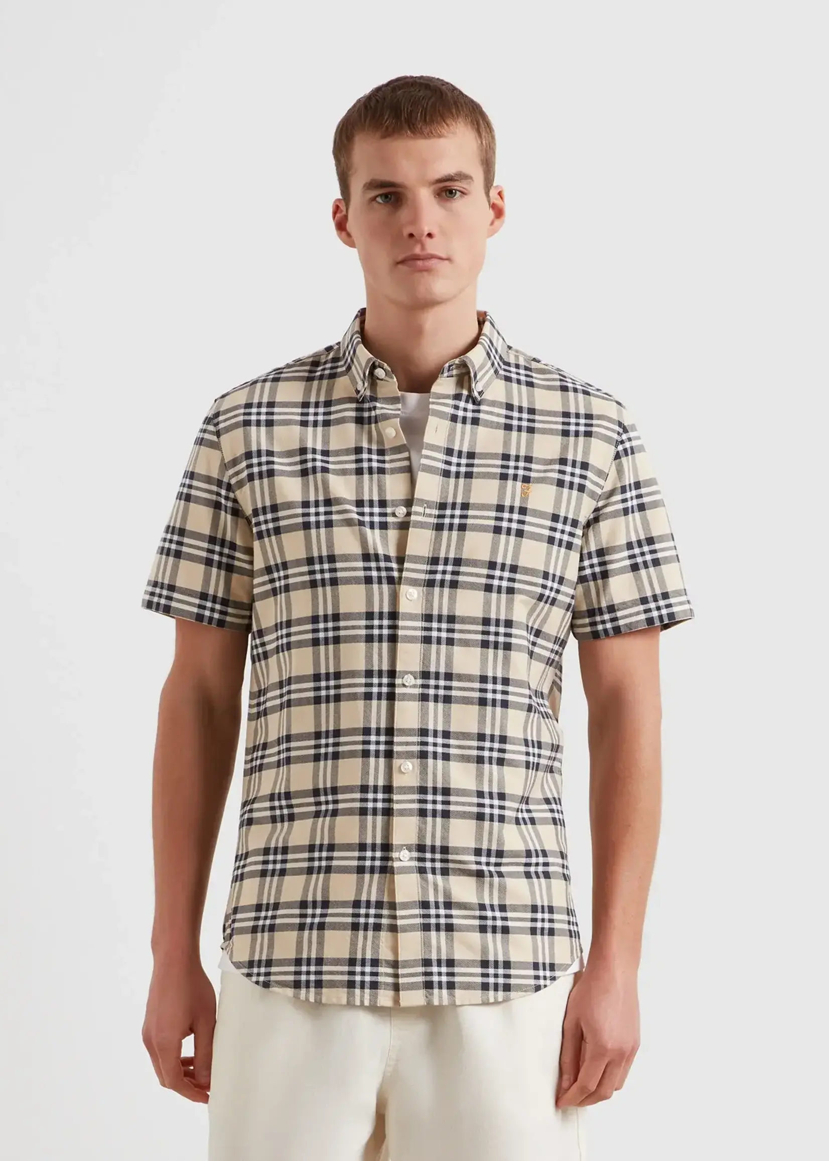 FARAH FARAH BREWER SS CHECK SHIRT BIRCH GREY